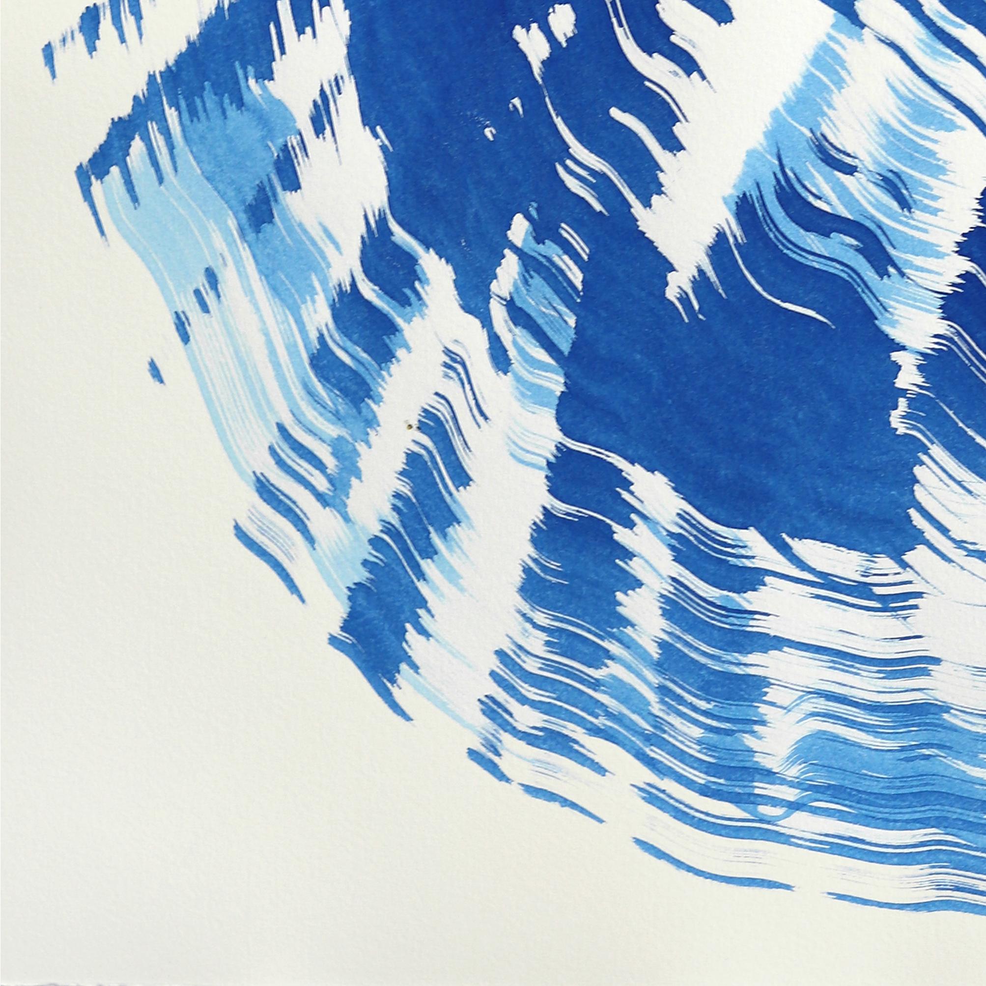 The Blue Dress 24 - Abstract Flowy Minimalist Figurative Ink Painting on Paper im Angebot 2