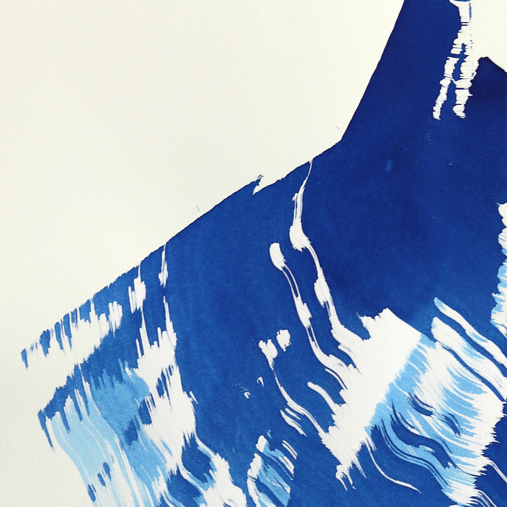 The Blue Dress 24 - Abstract Flowy Minimalist Figurative Ink Painting on Paper im Angebot 3