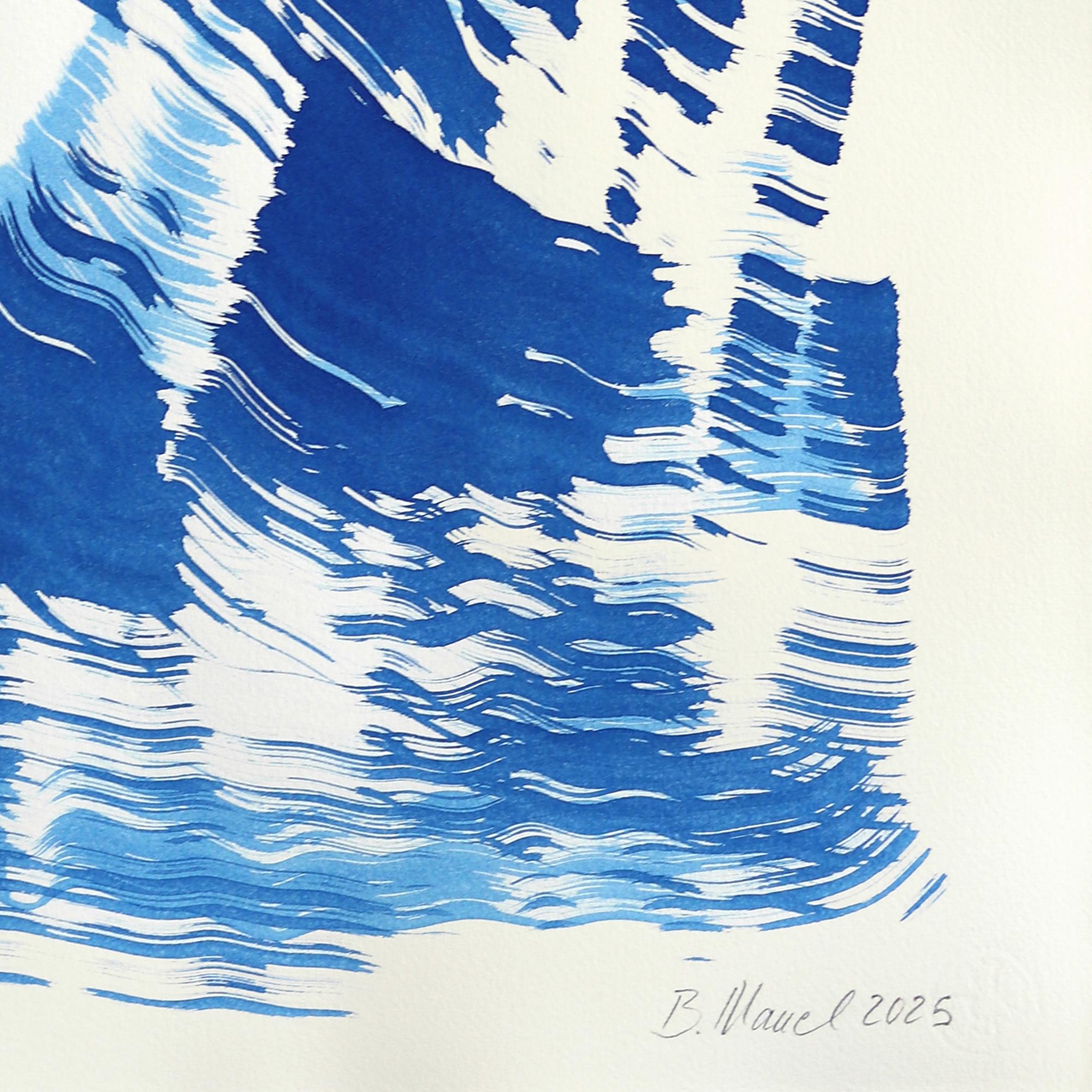 The Blue Dress 24 - Abstract Flowy Minimalist Figurative Ink Painting on Paper im Angebot 4