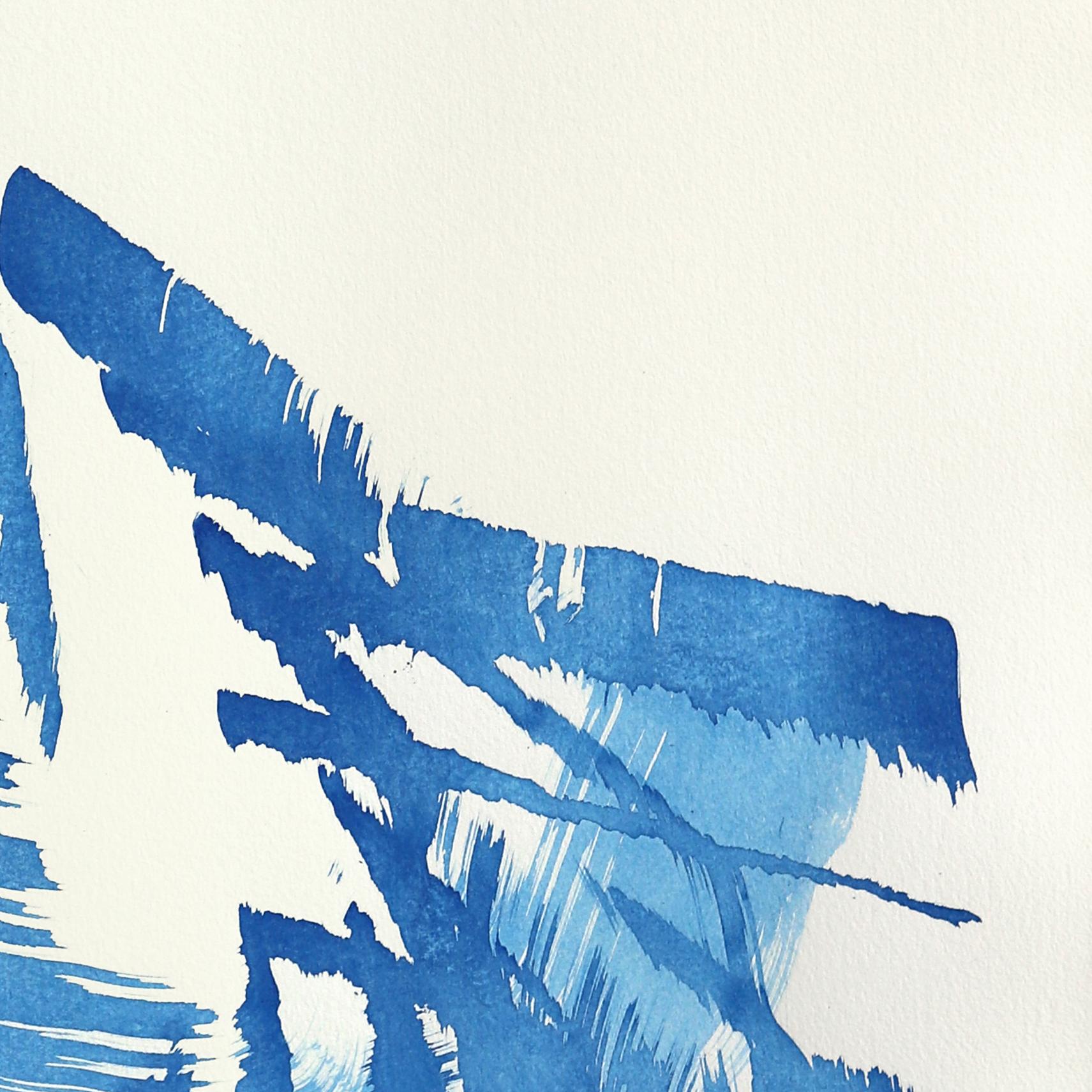 The Blue Dress 25 - Minimalistisches figuratives Original-Tintegemälde auf Papier – Painting von Bettina Mauel
