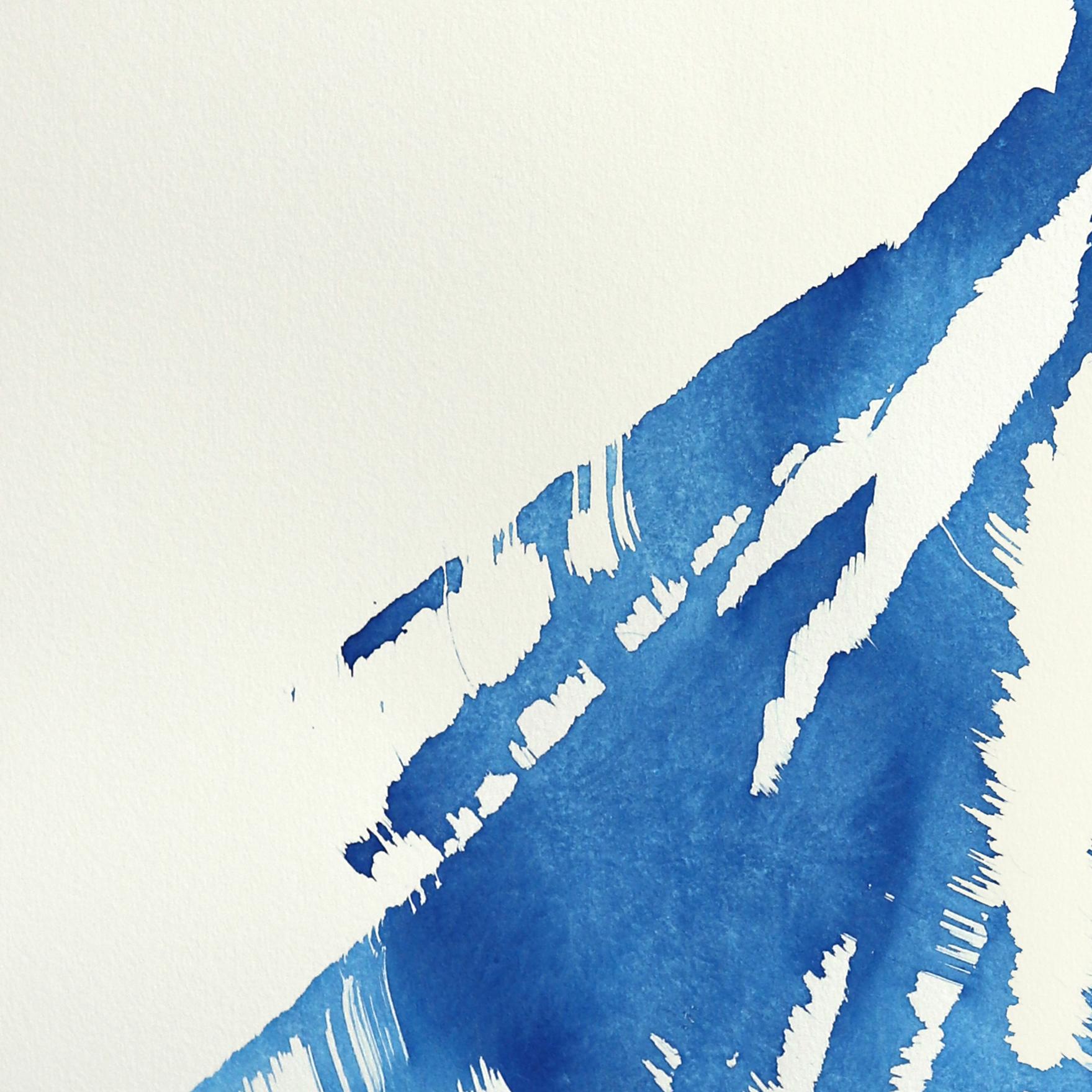 The Blue Dress 25 - Minimalistisches figuratives Original-Tintegemälde auf Papier im Angebot 1