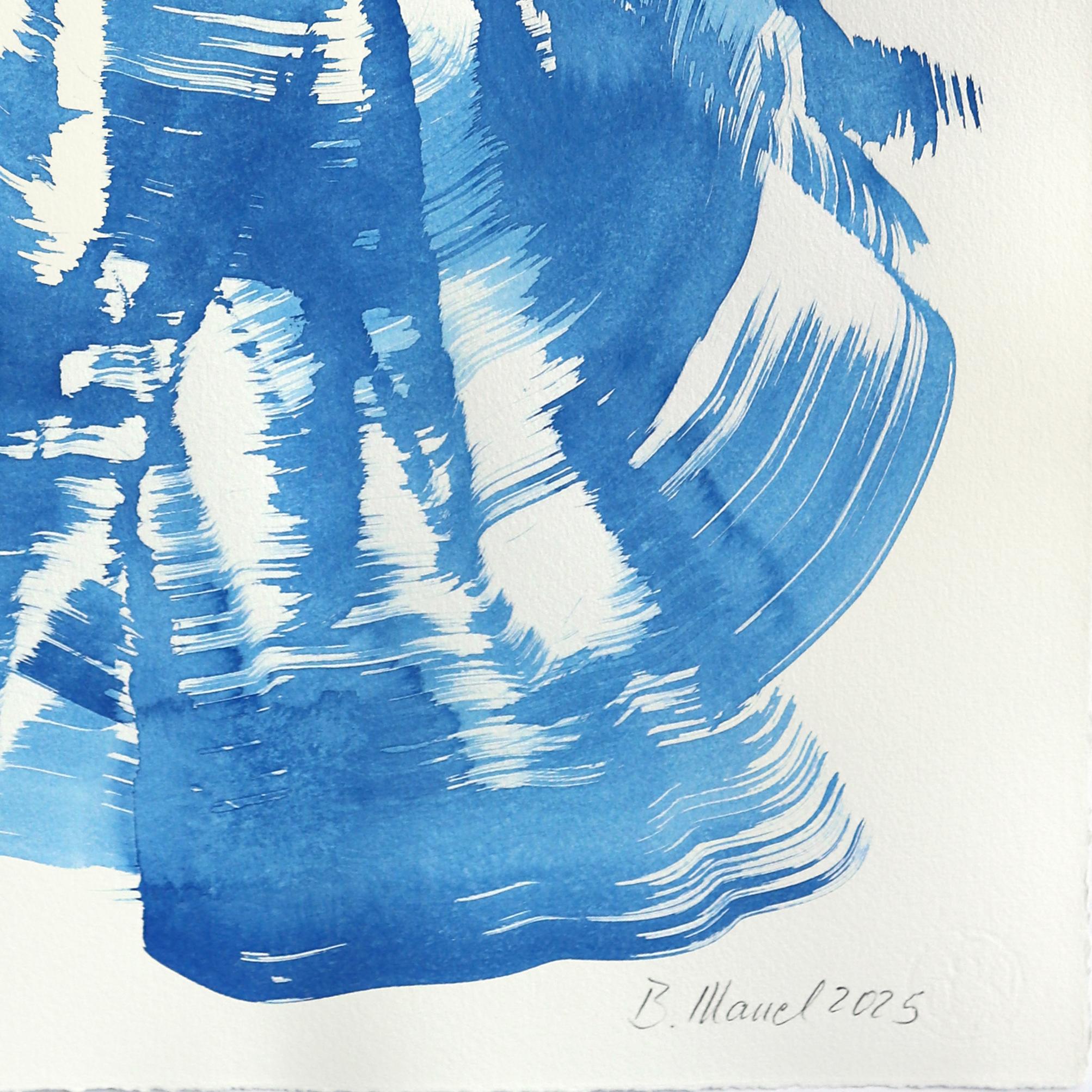The Blue Dress 25 - Minimalistisches figuratives Original-Tintegemälde auf Papier im Angebot 2