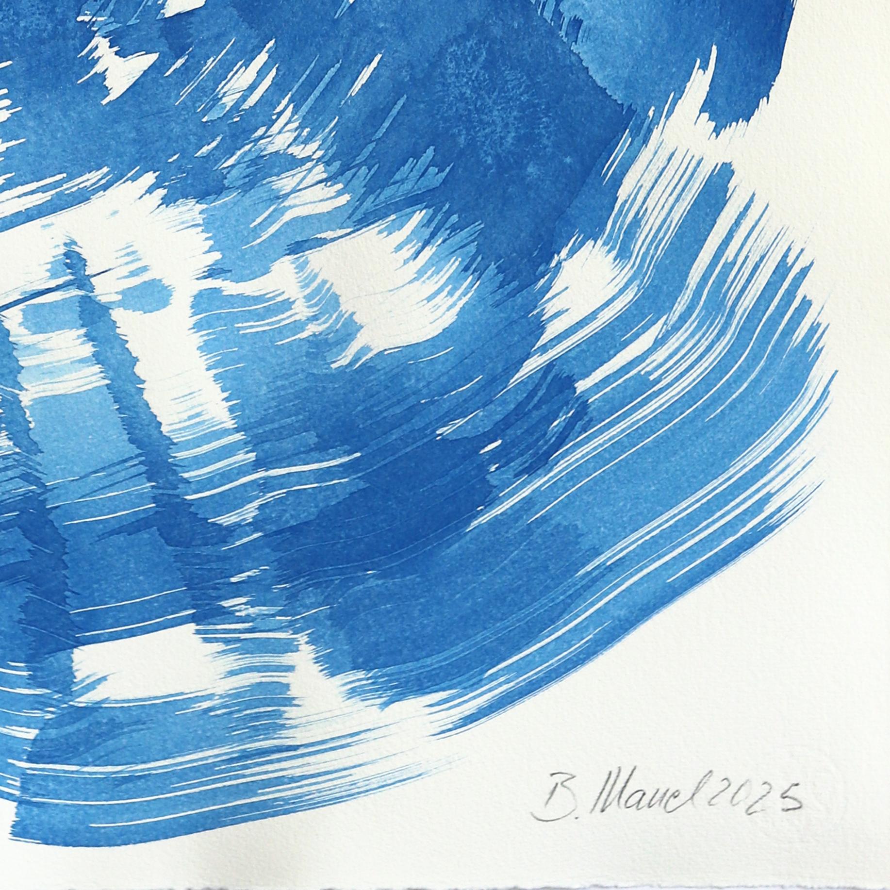 Das blaue Kleid 26 - Abstrakte fließende minimalistische figurative Tuschemalerei auf Papier im Angebot 2