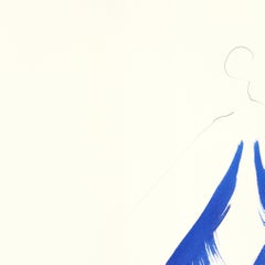 El vestido azul 3 - Pintura figurativa minimalista a tinta original sobre papel