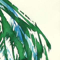 The Blue Green Dress 1 - Abstract Minimalist Figurative Ink Painting on Paper