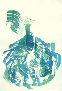 Das blaugrüne Kleid 2 - Abstraktes, minimalistisches, figuratives Tuschemalerei auf Papier