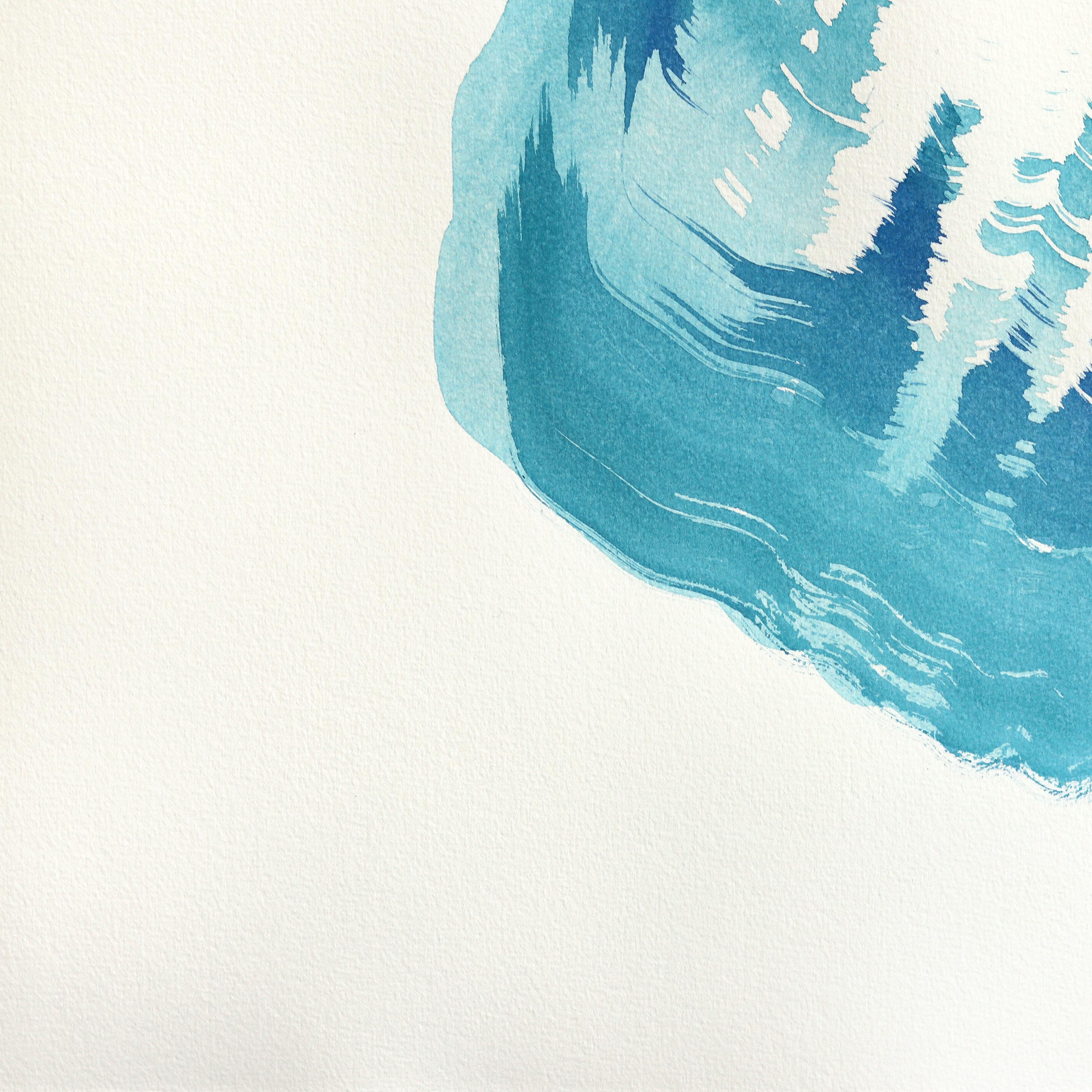 The Cyan Dress 2 - Minimalist Feminine Figurative Original Ink Painting on Paper For Sale 1