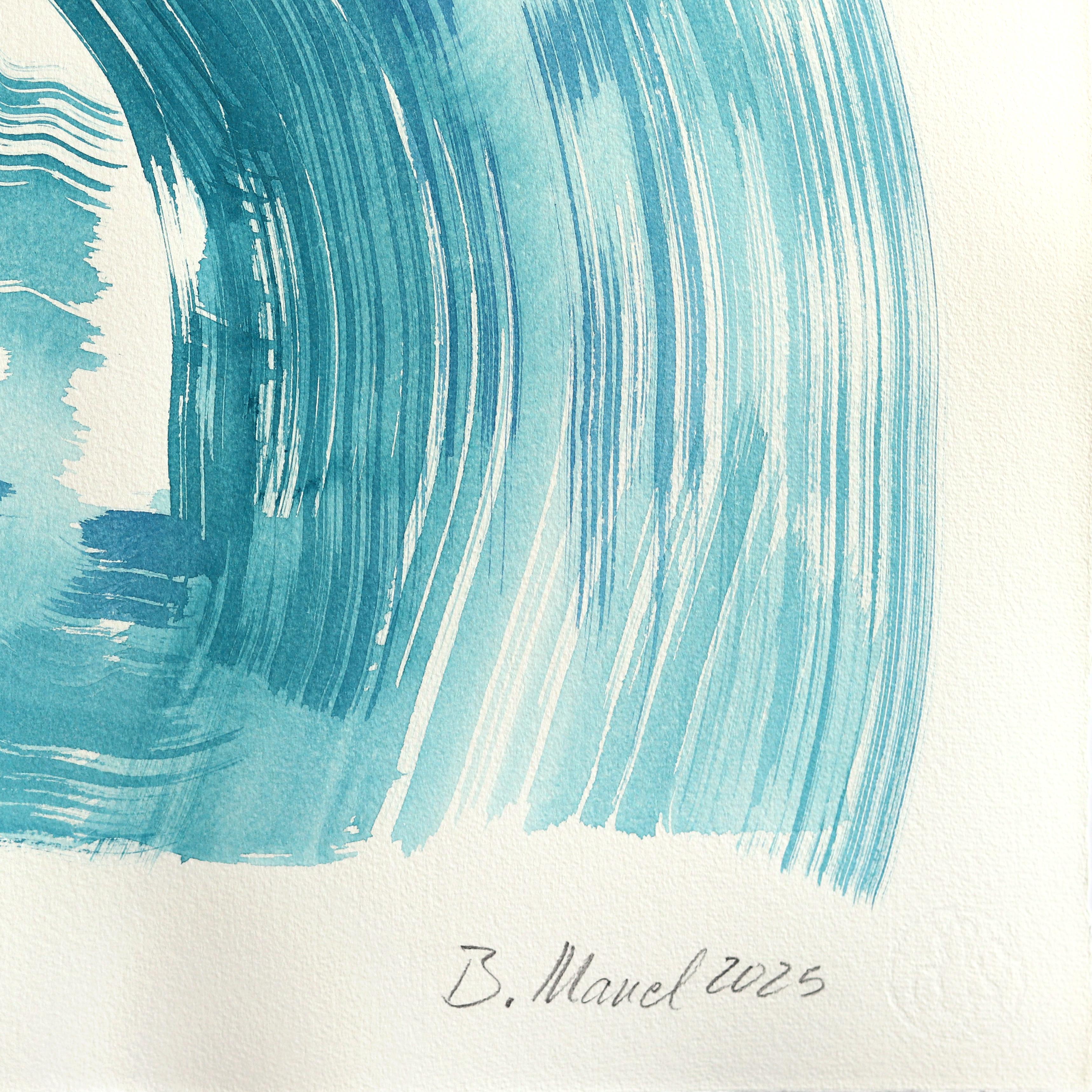 The Cyan Dress 2 - Minimalist Feminine Figurative Original Ink Painting on Paper For Sale 2