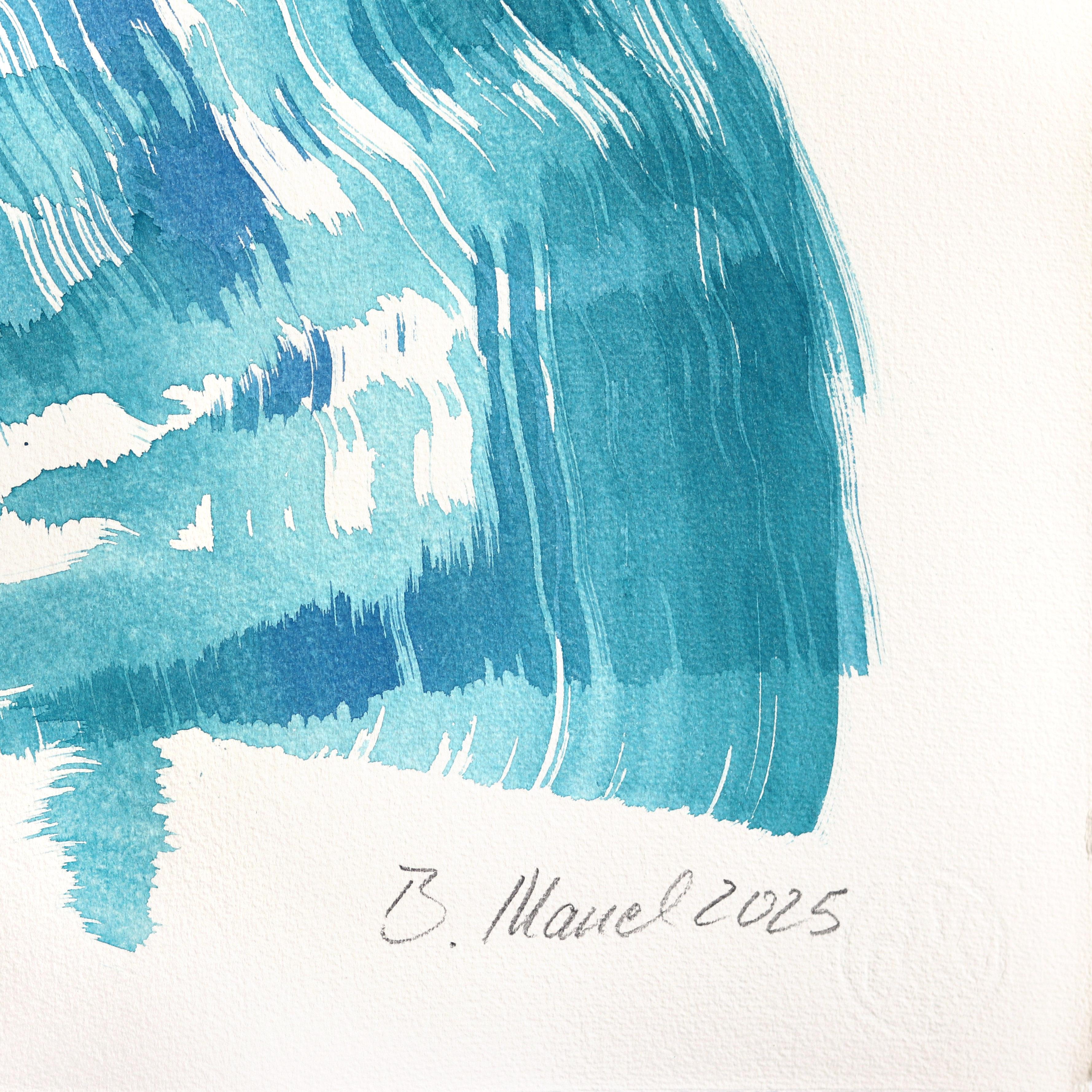The Cyan Dress 4 - Minimalist Feminine Figurative Original Ink Painting on Paper For Sale 2