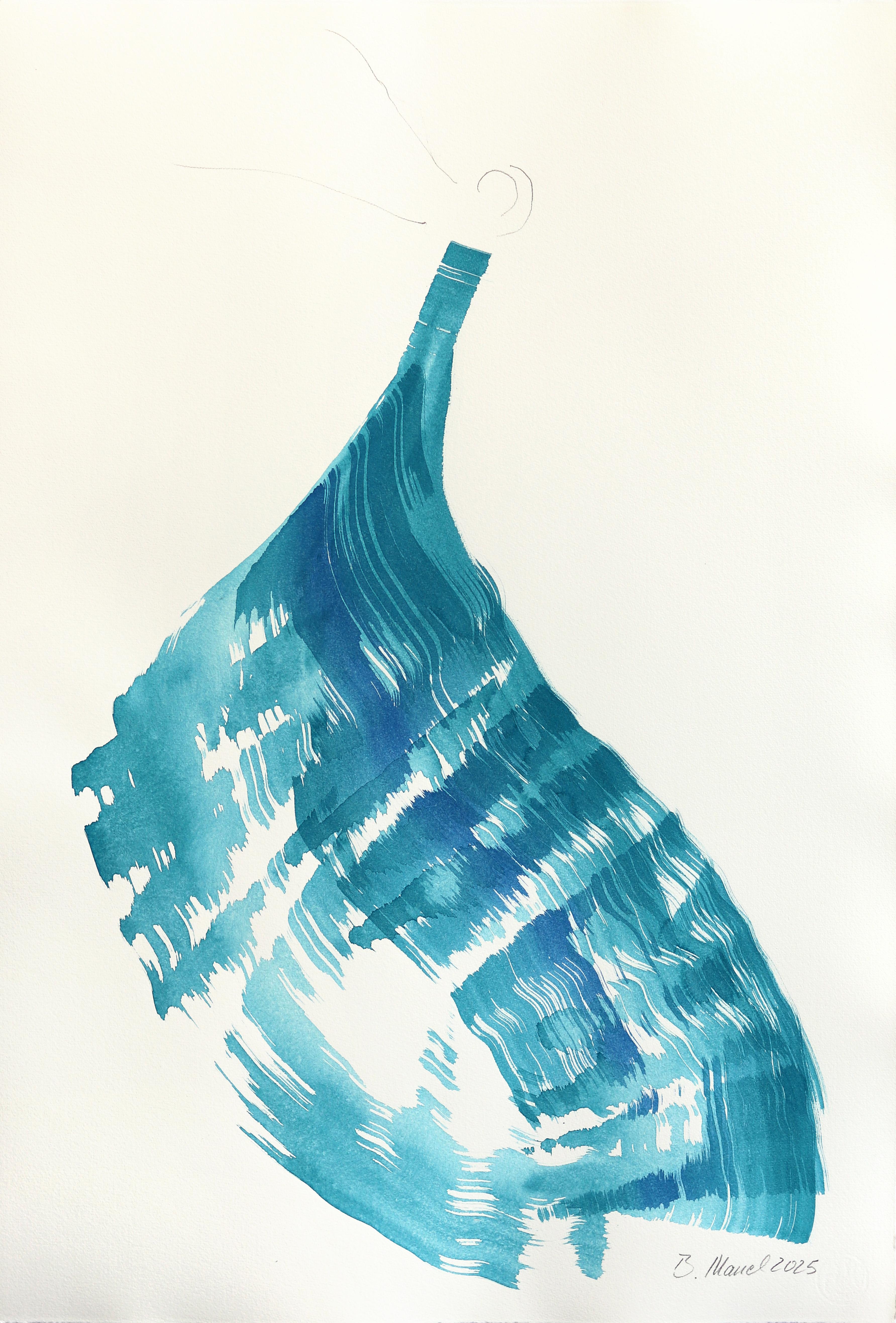 Bettina Mauel Figurative Painting - The Cyan Dress 4 - Minimalist Feminine Figurative Original Ink Painting on Paper