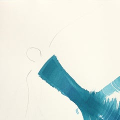 The Cyan Dress 5 - Pittura astratta, fluida, minimalista, figurativa, su carta