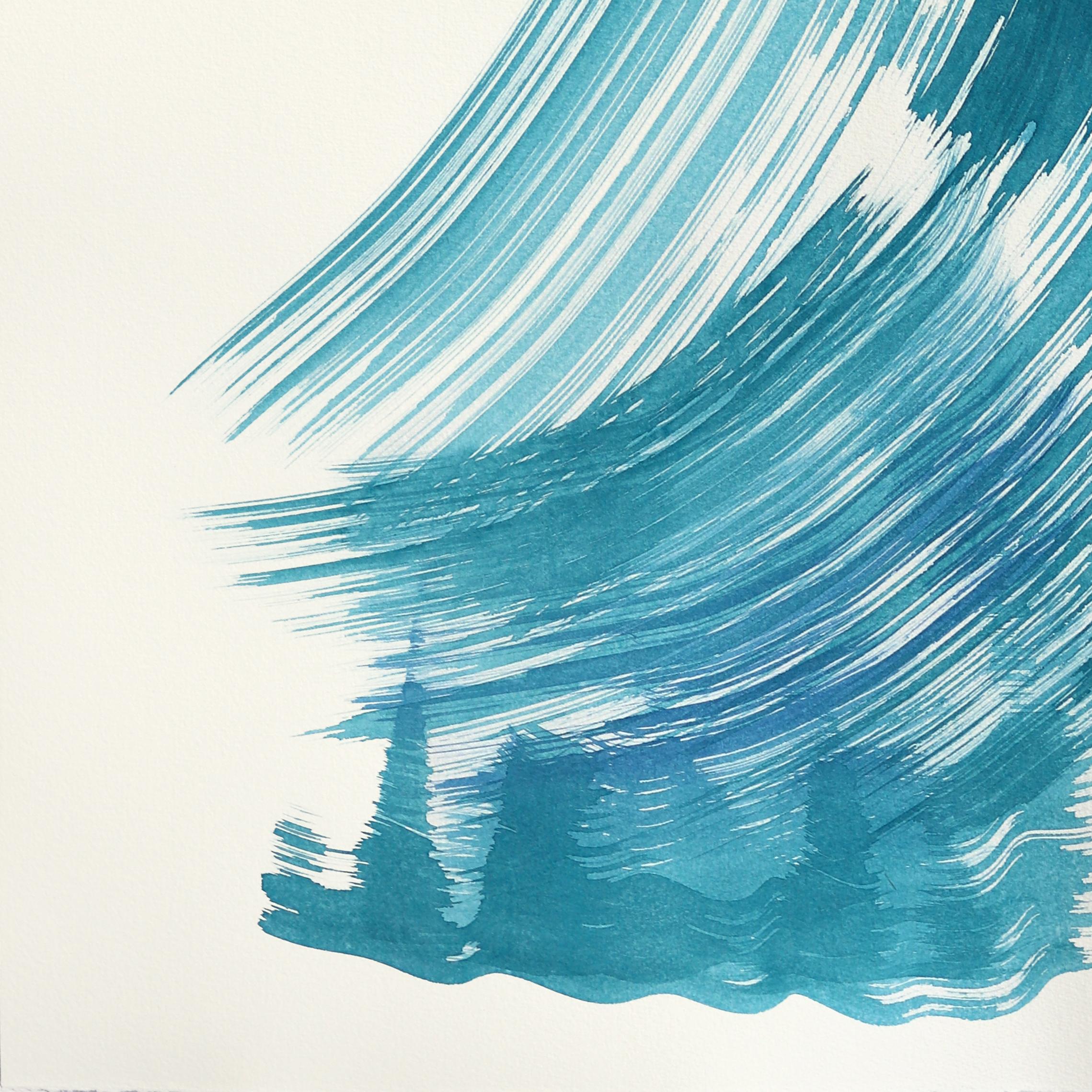 Das blaue Kleid 5 - Abstrakte fließende minimalistische figurative Tuschemalerei auf Papier (Grau), Abstract Painting, von Bettina Mauel