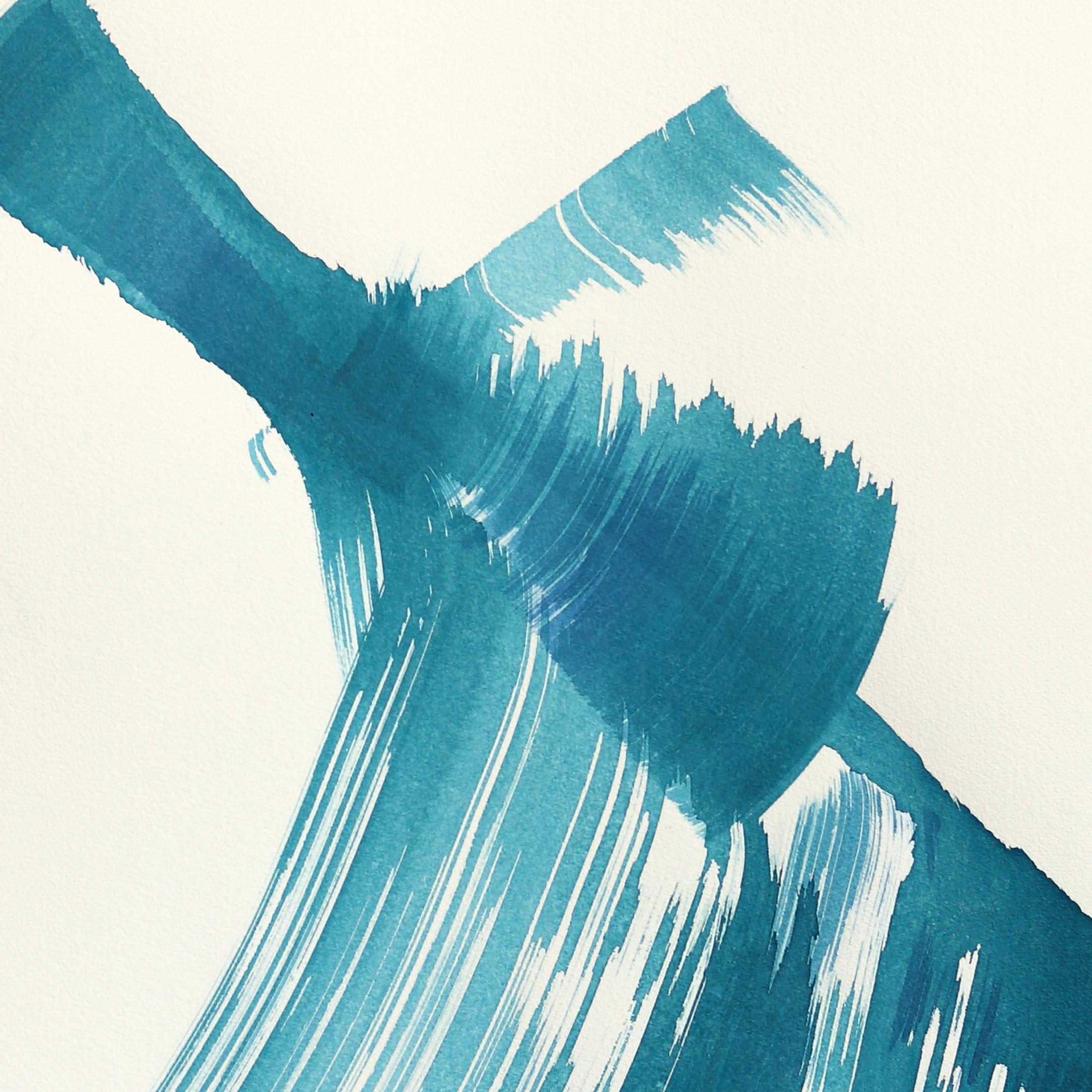 Das blaue Kleid 5 - Abstrakte fließende minimalistische figurative Tuschemalerei auf Papier im Angebot 1