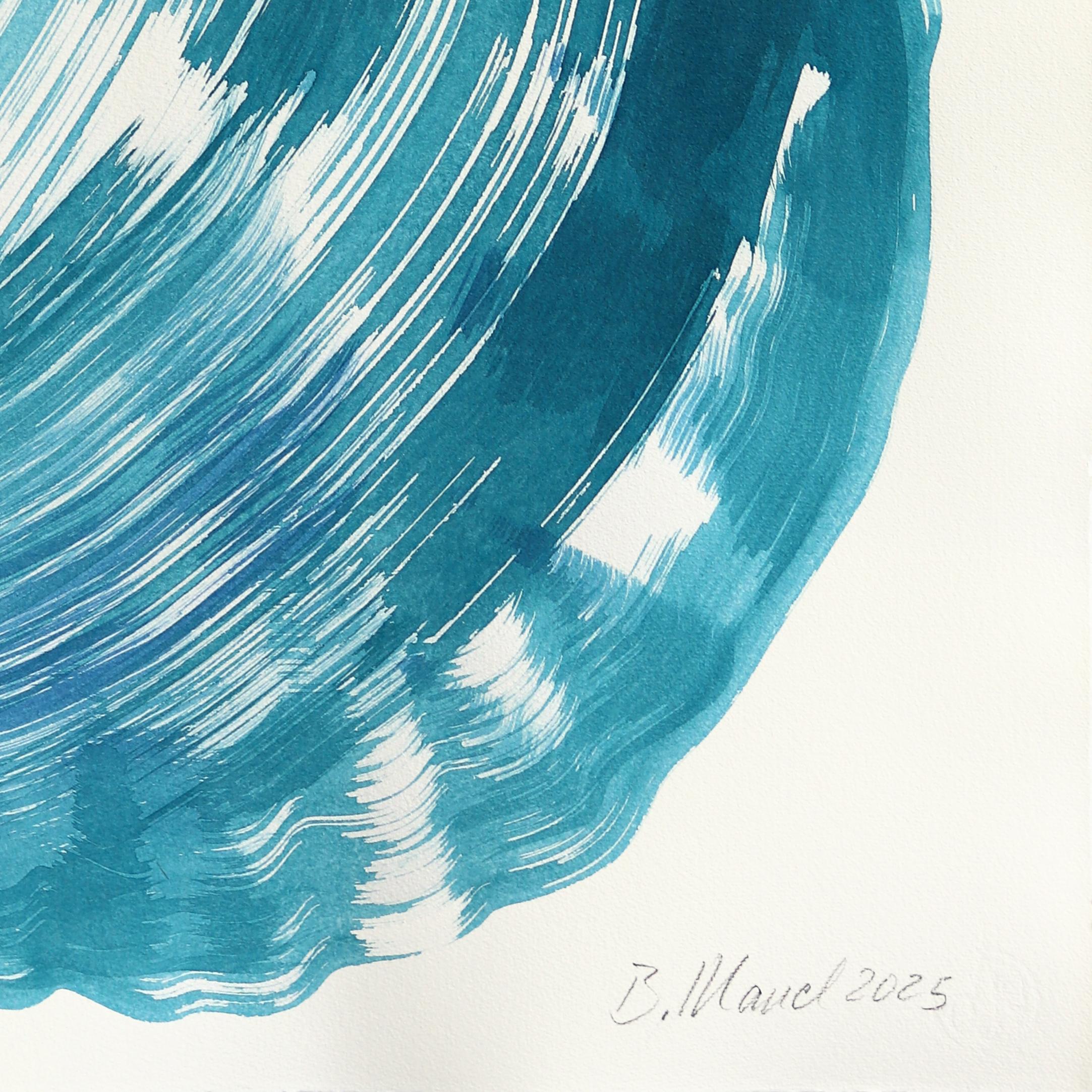 Das blaue Kleid 5 - Abstrakte fließende minimalistische figurative Tuschemalerei auf Papier im Angebot 2