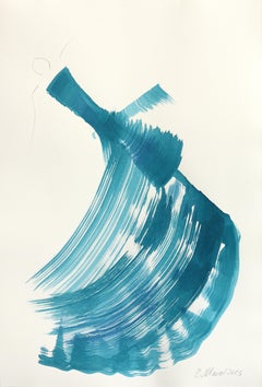 The Cyan Dress 5 - Abstract Flowy Minimalist Figurative Ink Painting on Paper
