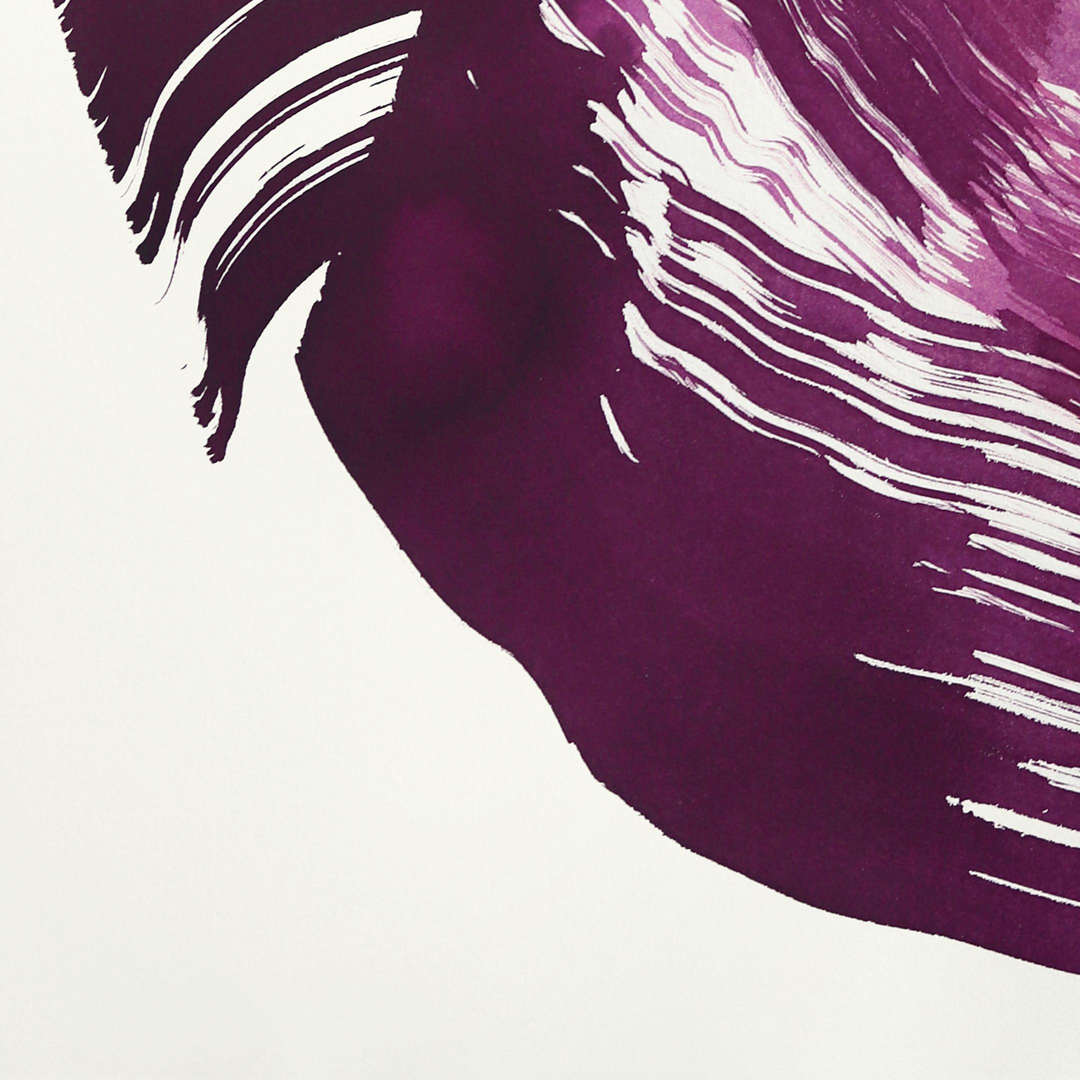 The Deep Magenta Dress 2 - Abstrakte minimalistische figurative Tuschemalerei auf Papier im Angebot 1