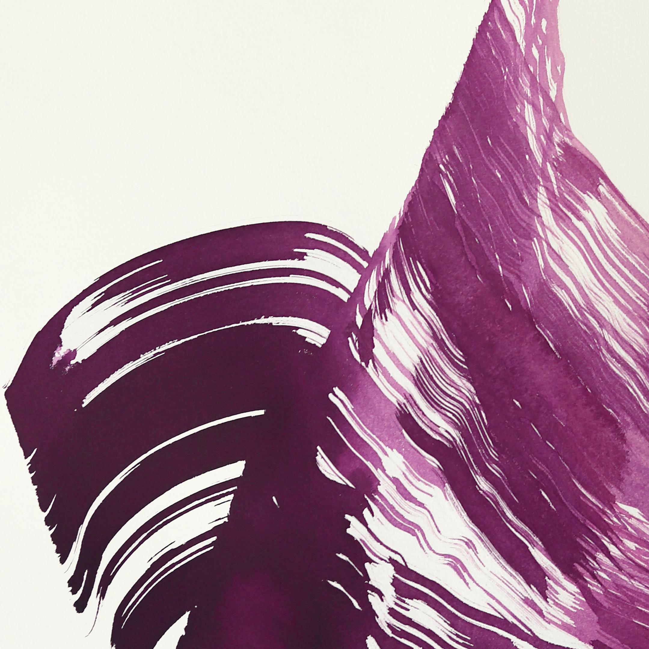 The Deep Magenta Dress 2 - Abstrakte minimalistische figurative Tuschemalerei auf Papier im Angebot 2