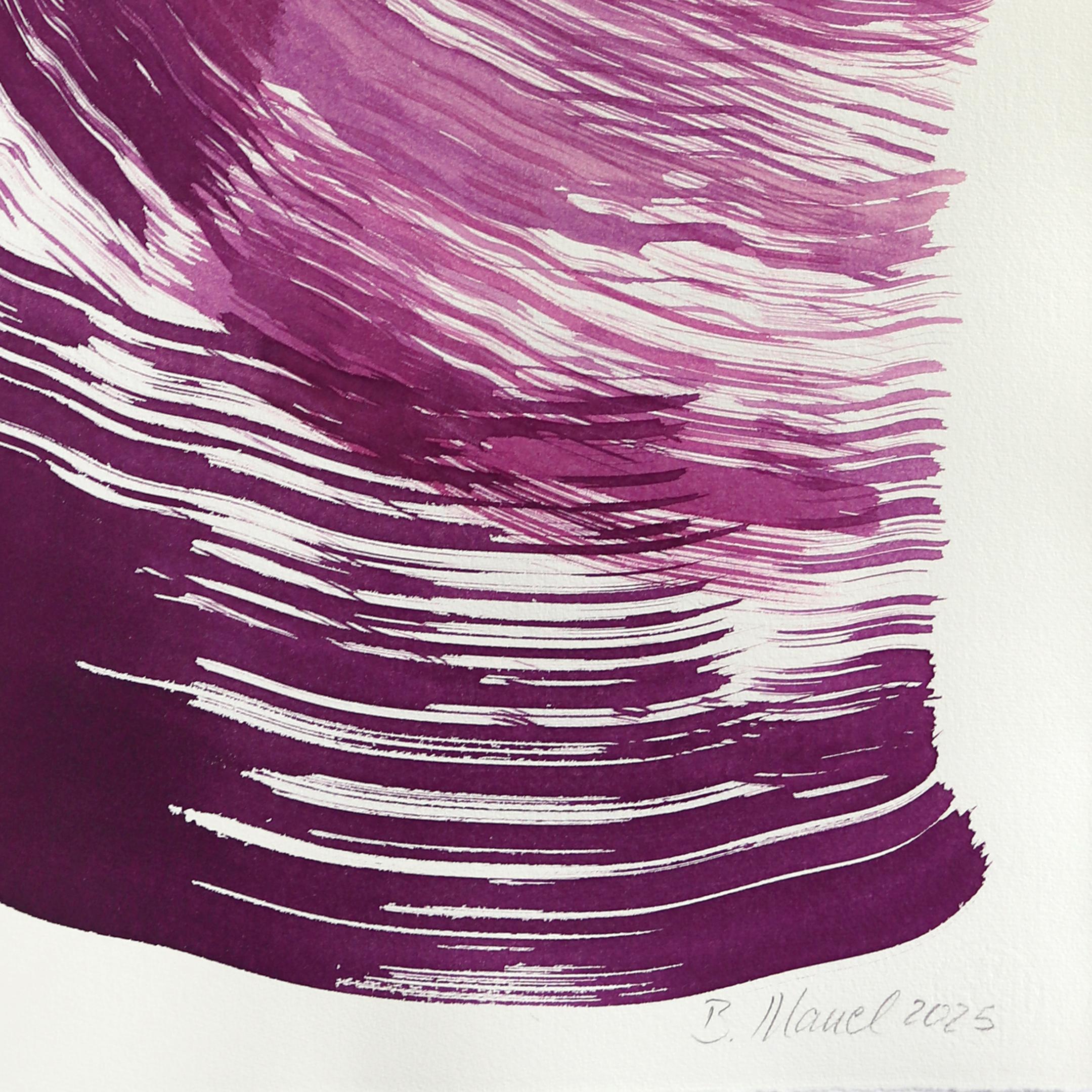 The Deep Magenta Dress 2 - Abstrakte minimalistische figurative Tuschemalerei auf Papier im Angebot 3