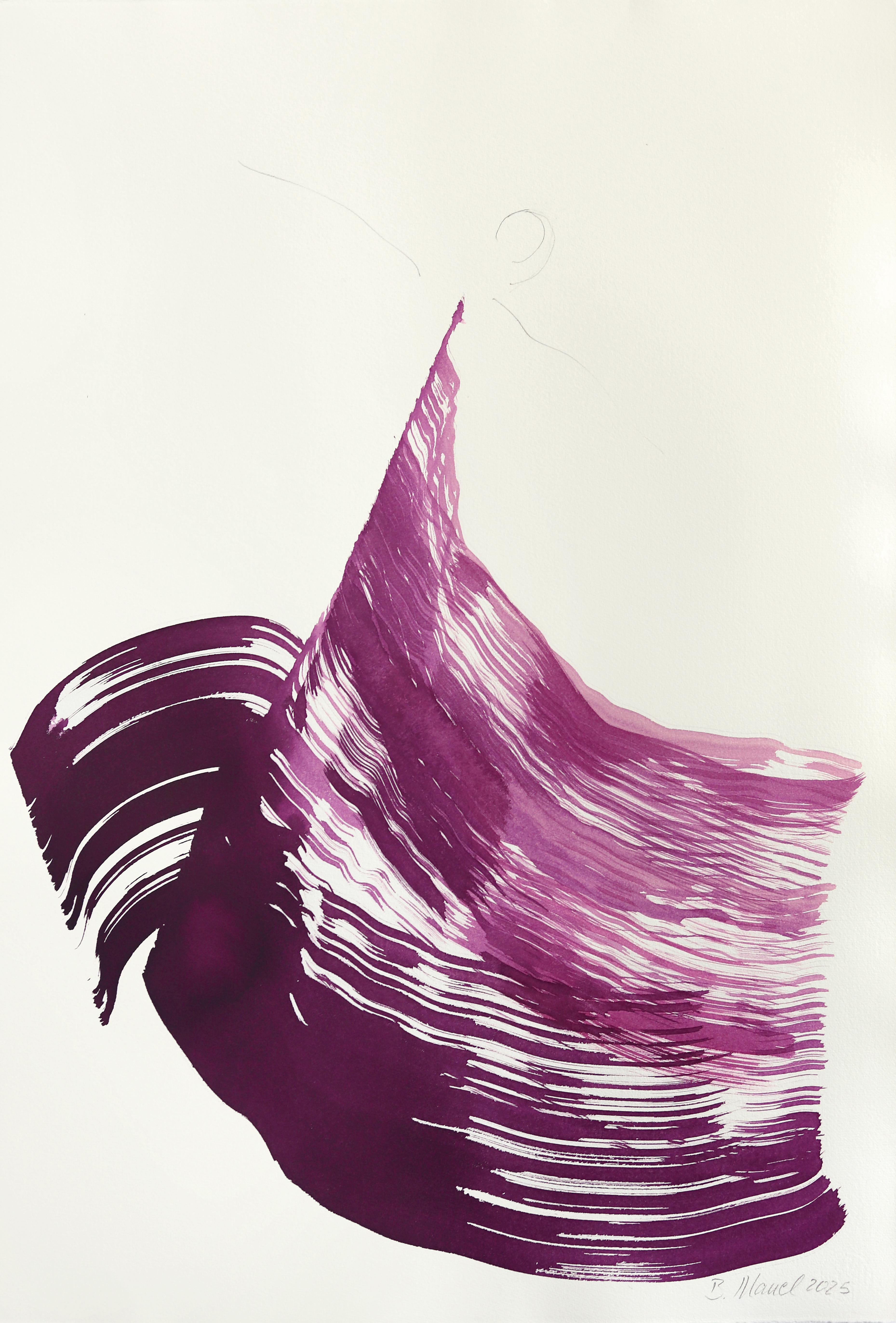 The Deep Magenta Dress 2 - Abstrakte minimalistische figurative Tuschemalerei auf Papier
