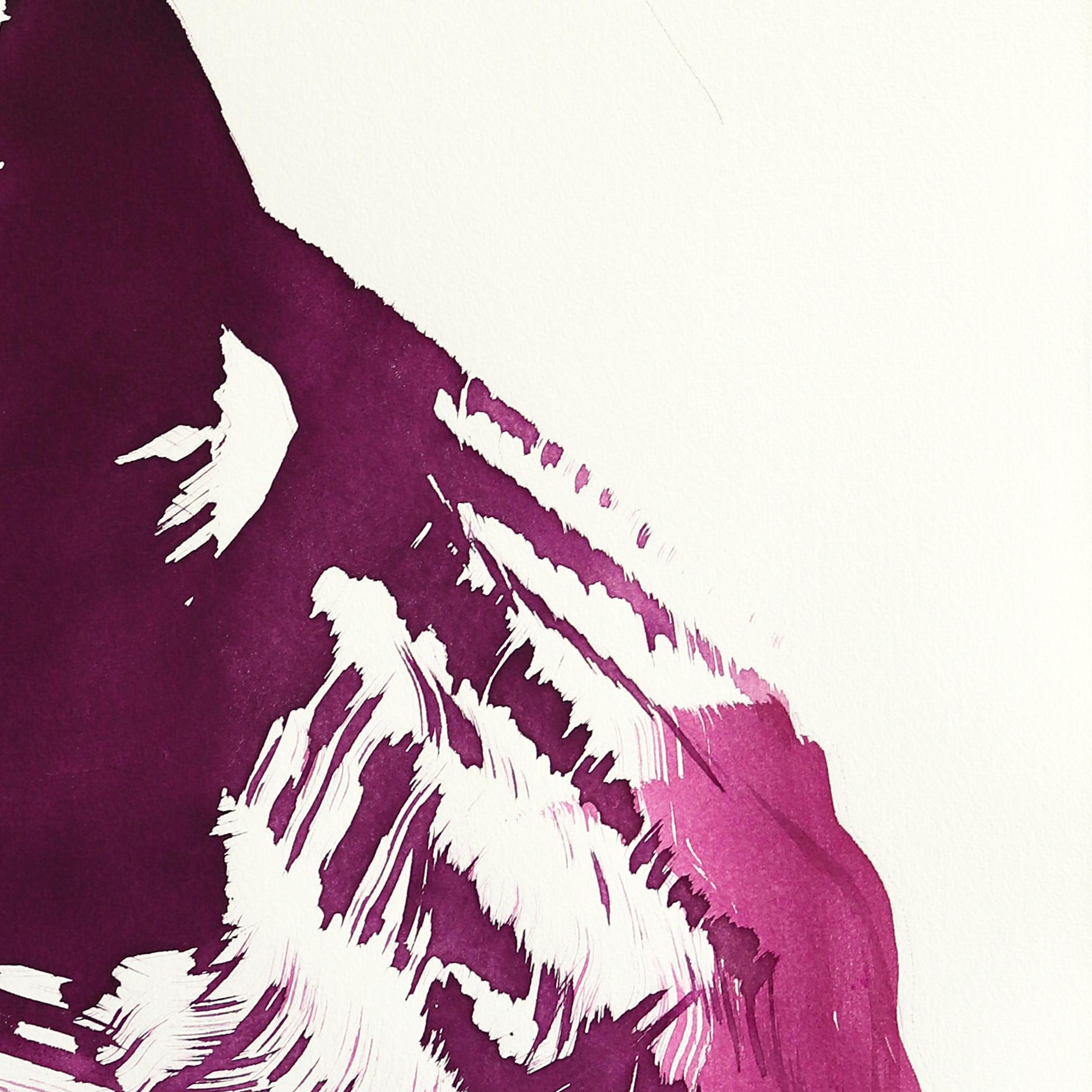 Das magentafarbene Kleid 6 - Minimalistische figurative Original-Tuschemalerei auf Papier – Painting von Bettina Mauel