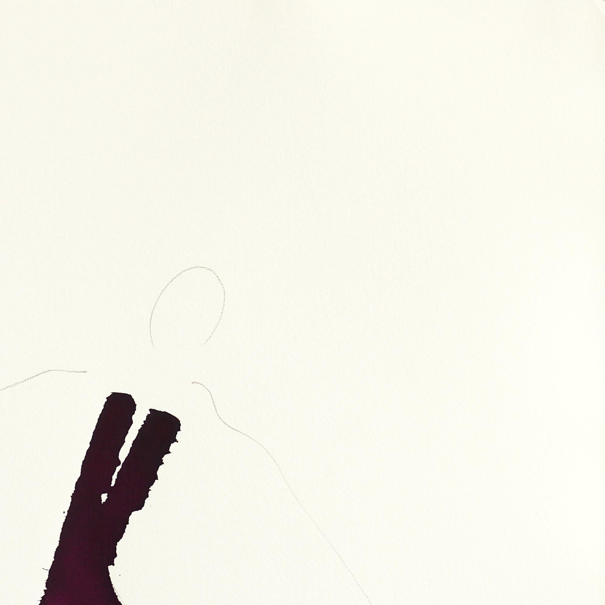 Das magentafarbene Kleid 6 - Minimalistische figurative Original-Tuschemalerei auf Papier (Grau), Figurative Painting, von Bettina Mauel