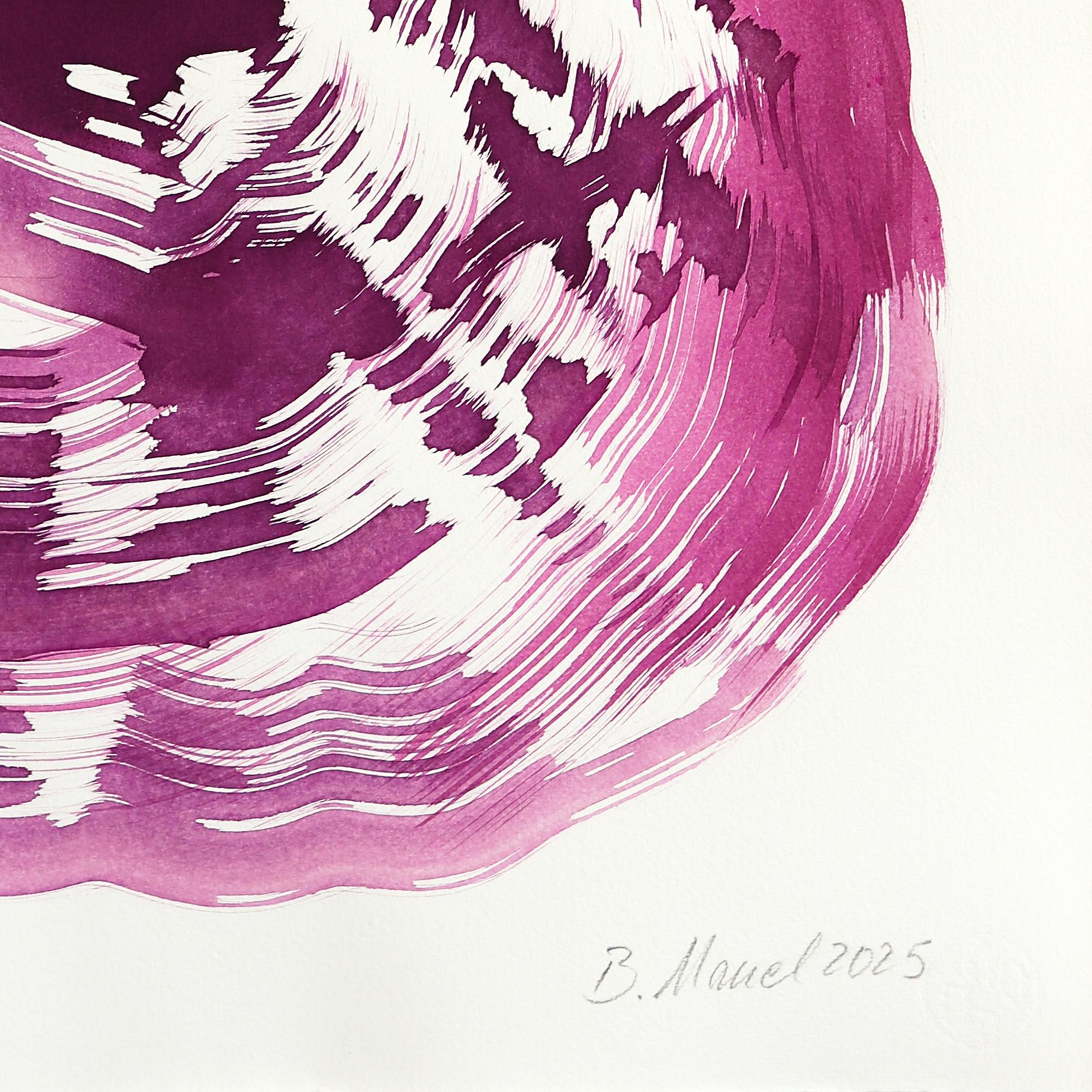 Das magentafarbene Kleid 6 - Minimalistische figurative Original-Tuschemalerei auf Papier im Angebot 2