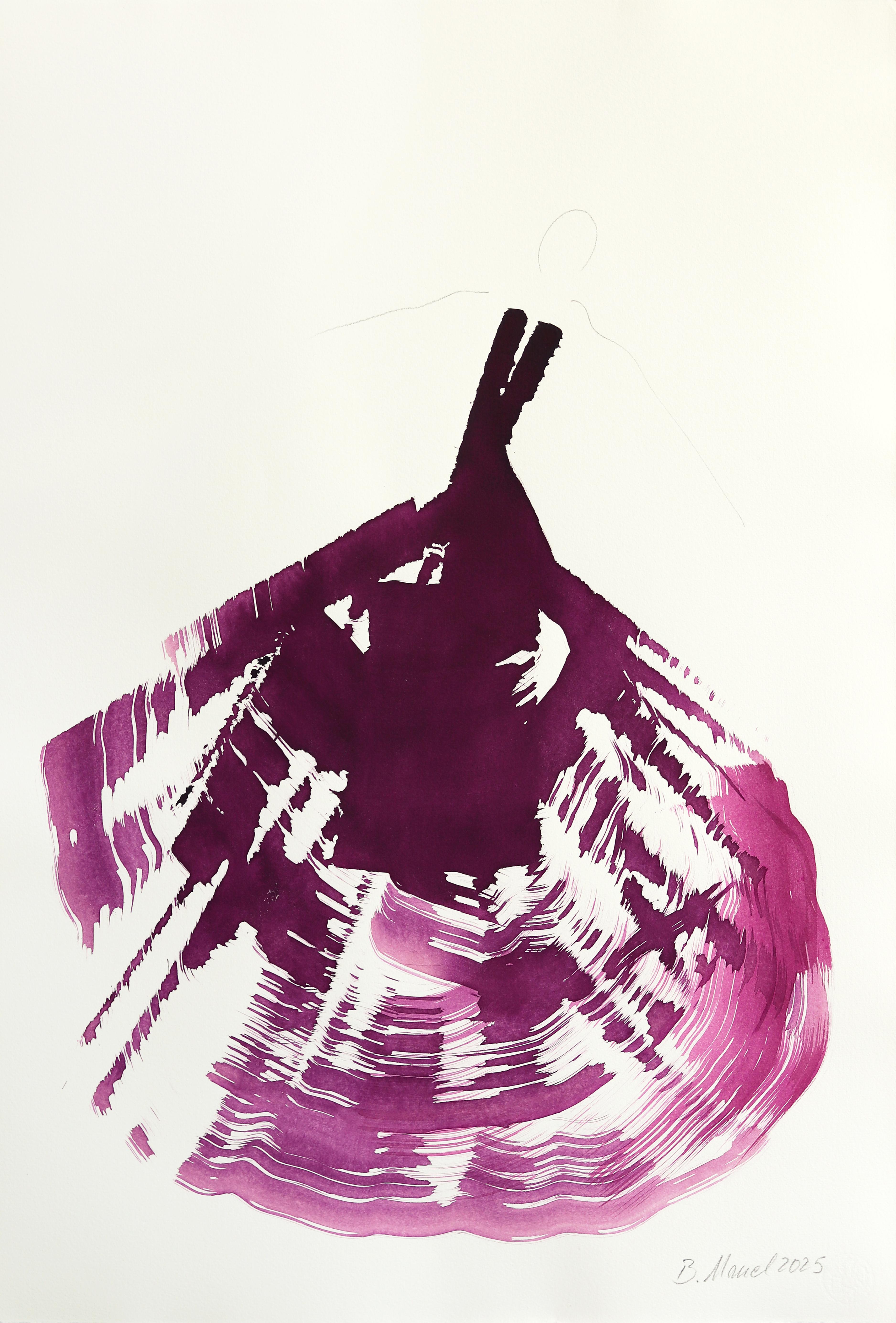 The Deep Magenta Dress 6 - Minimalist Figurative Original Ink Painting on Paper