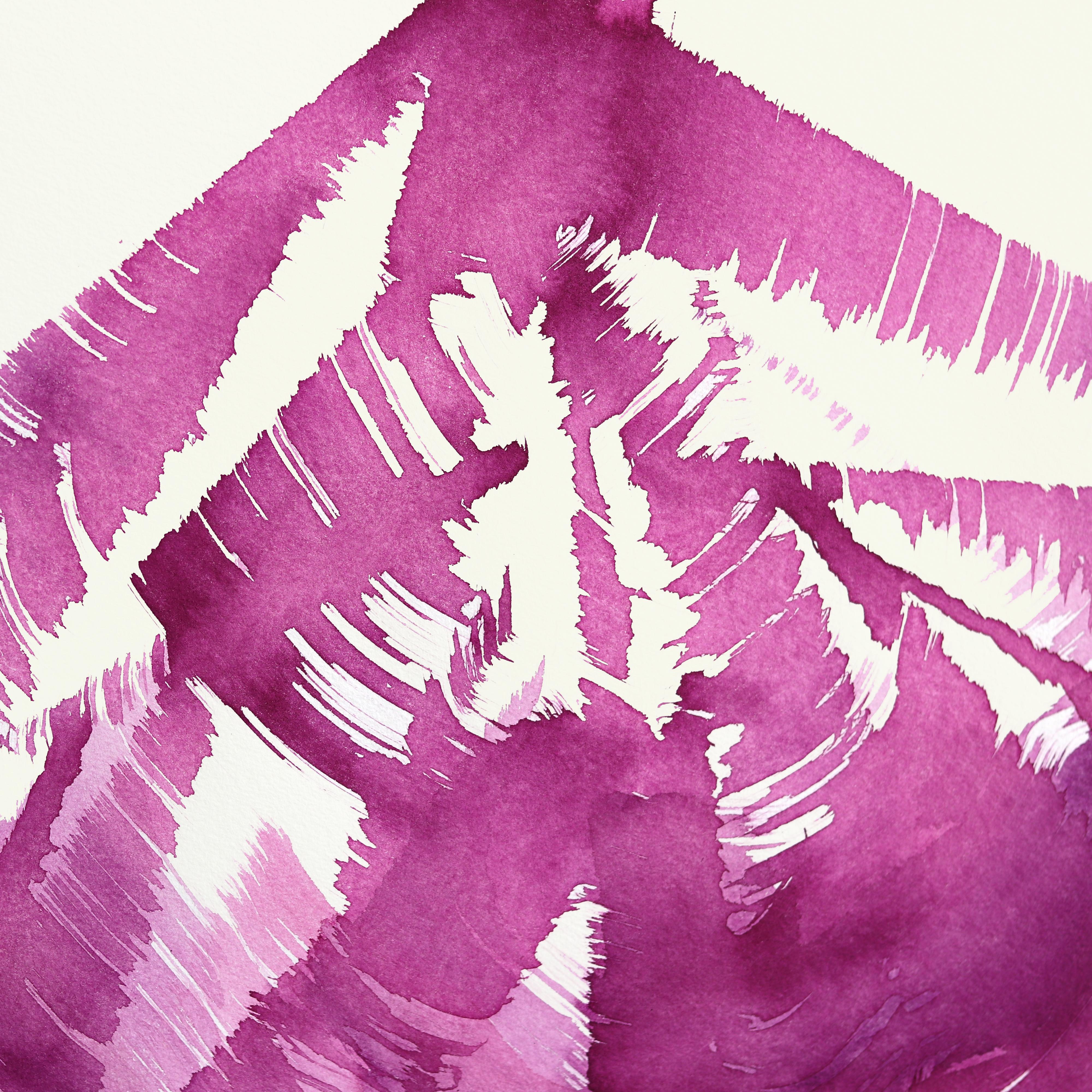 The Deep Magenta Dress 7 - Abstract Minimalist Figurative Ink Painting on Paper - Gray Abstract Painting by Bettina Mauel