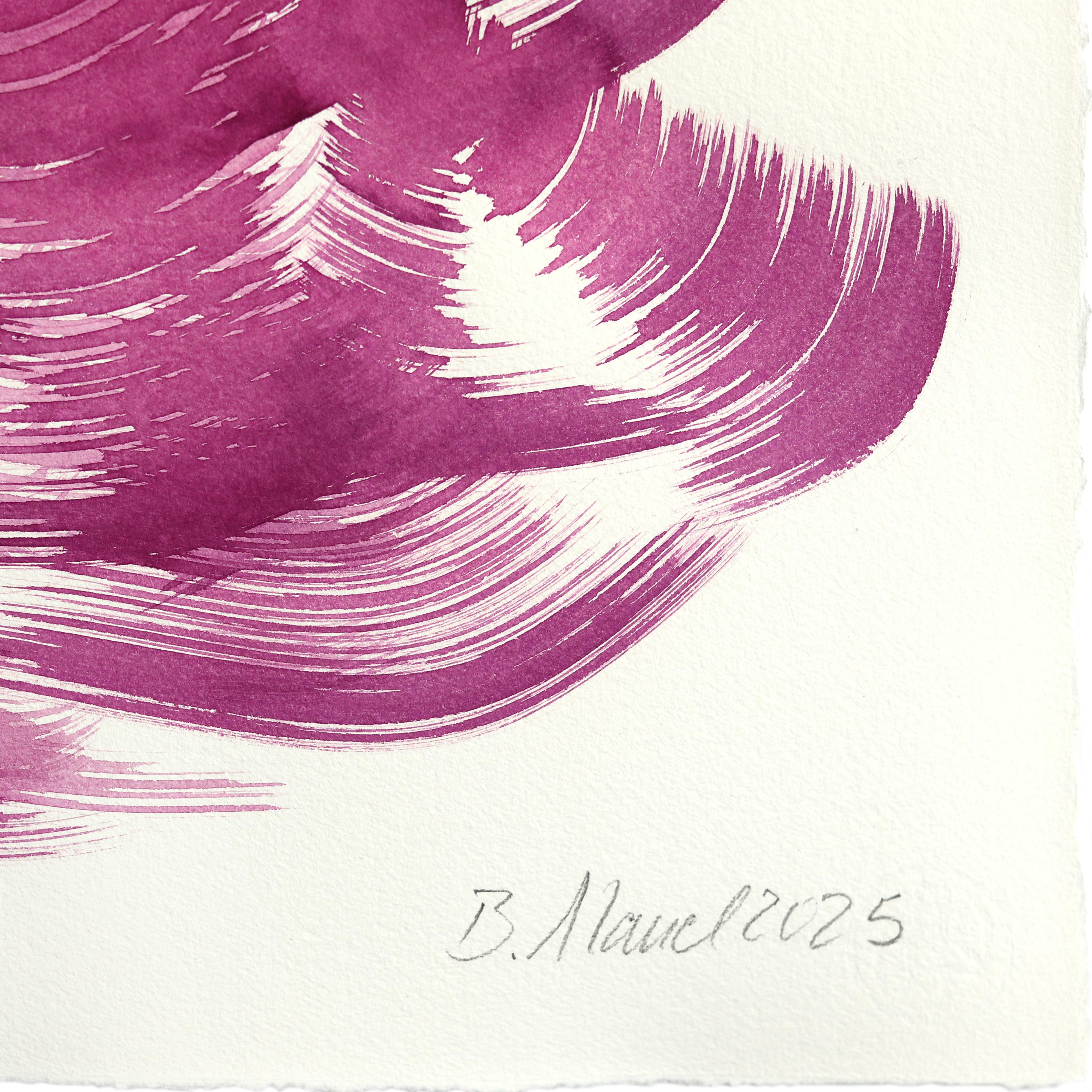 The Deep Magenta Dress 7 - Abstract Minimalist Figurative Ink Painting on Paper For Sale 2