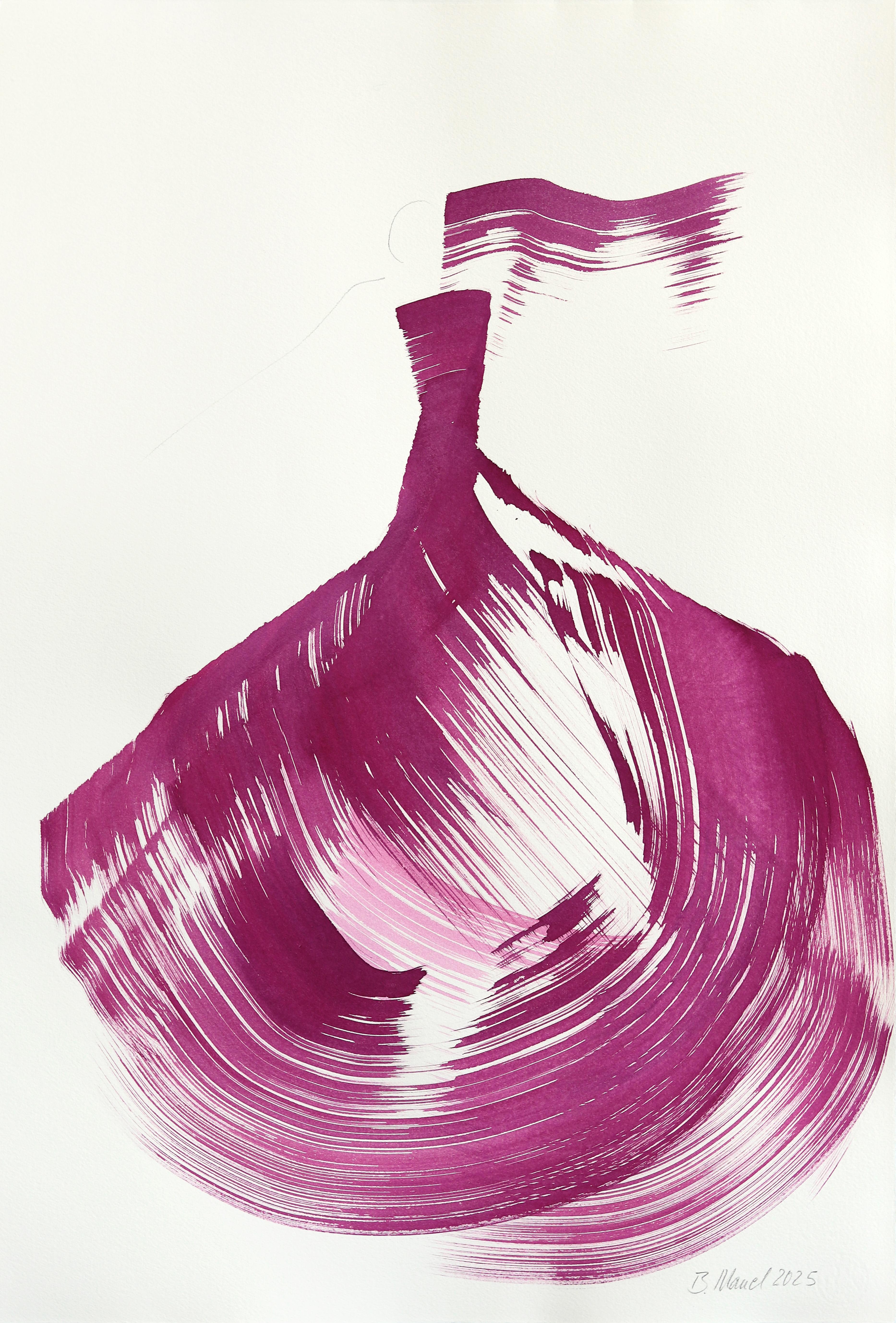The Deep Magenta Dress 8 - Abstract Minimalist Figurative Ink Painting on Paper