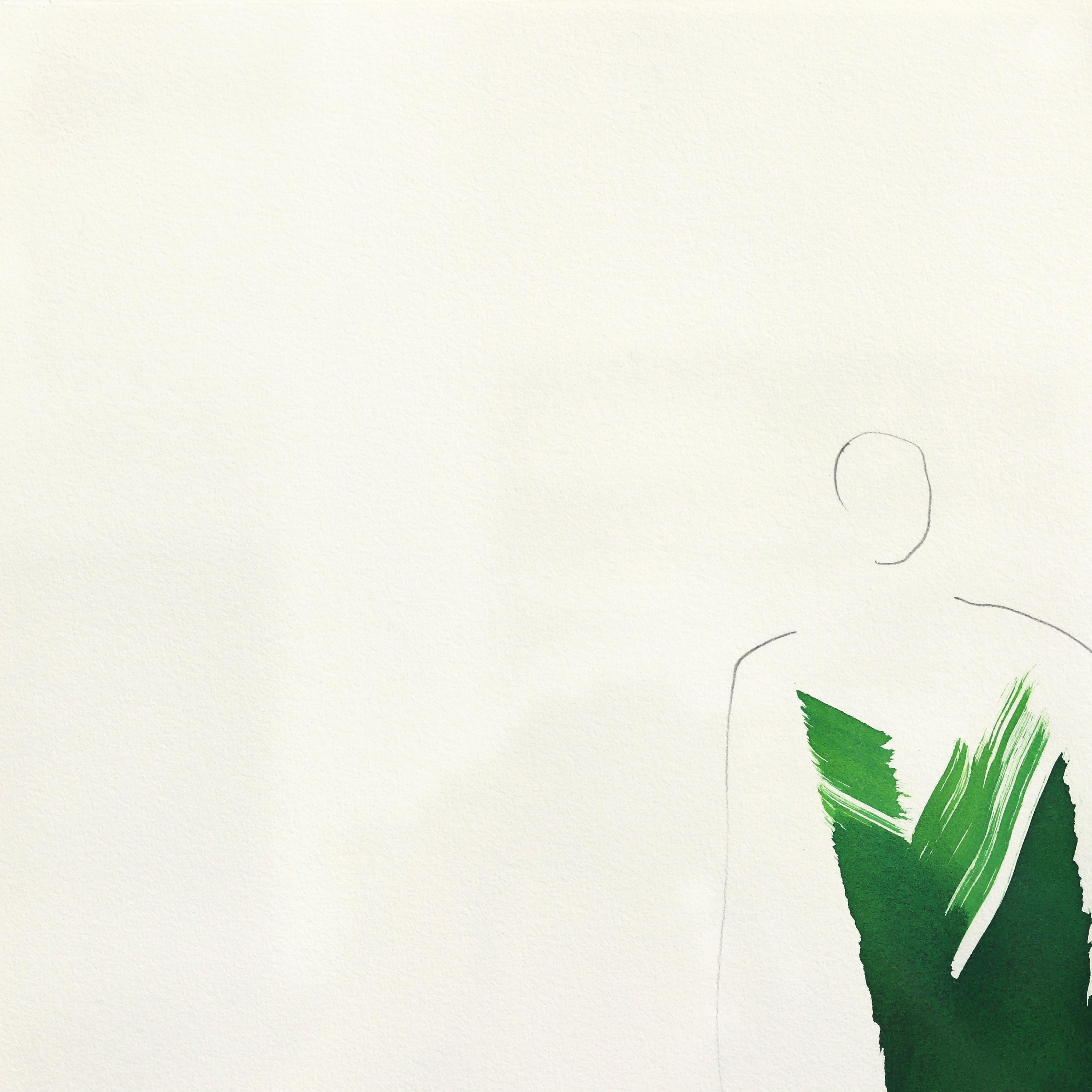 The Green Dress 12 - Minimalistisches figuratives gerahmtes Original-Tuschegemälde auf Papier (Abstrakt), Painting, von Bettina Mauel