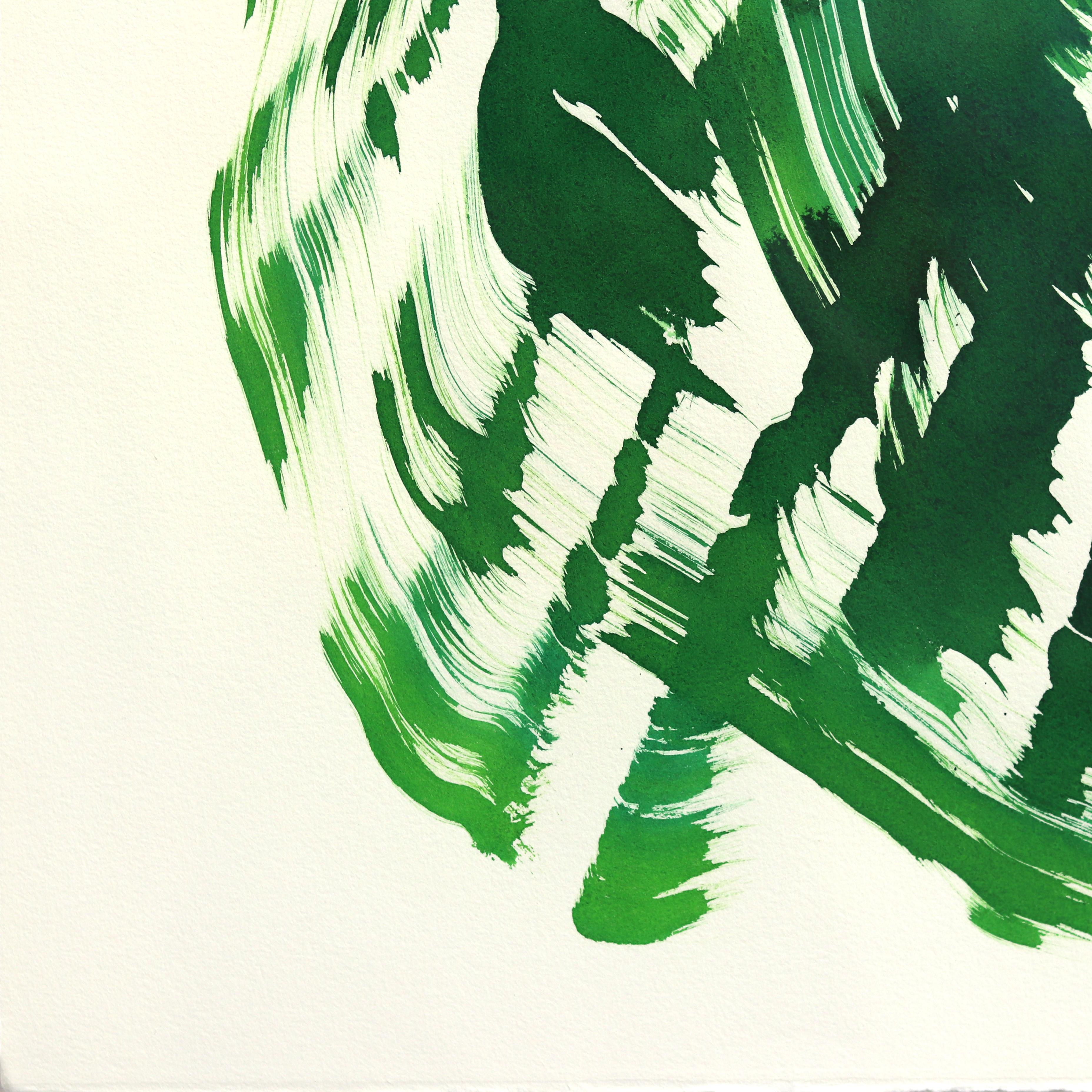 The Green Dress 12 - Minimalistisches figuratives gerahmtes Original-Tuschegemälde auf Papier im Angebot 2