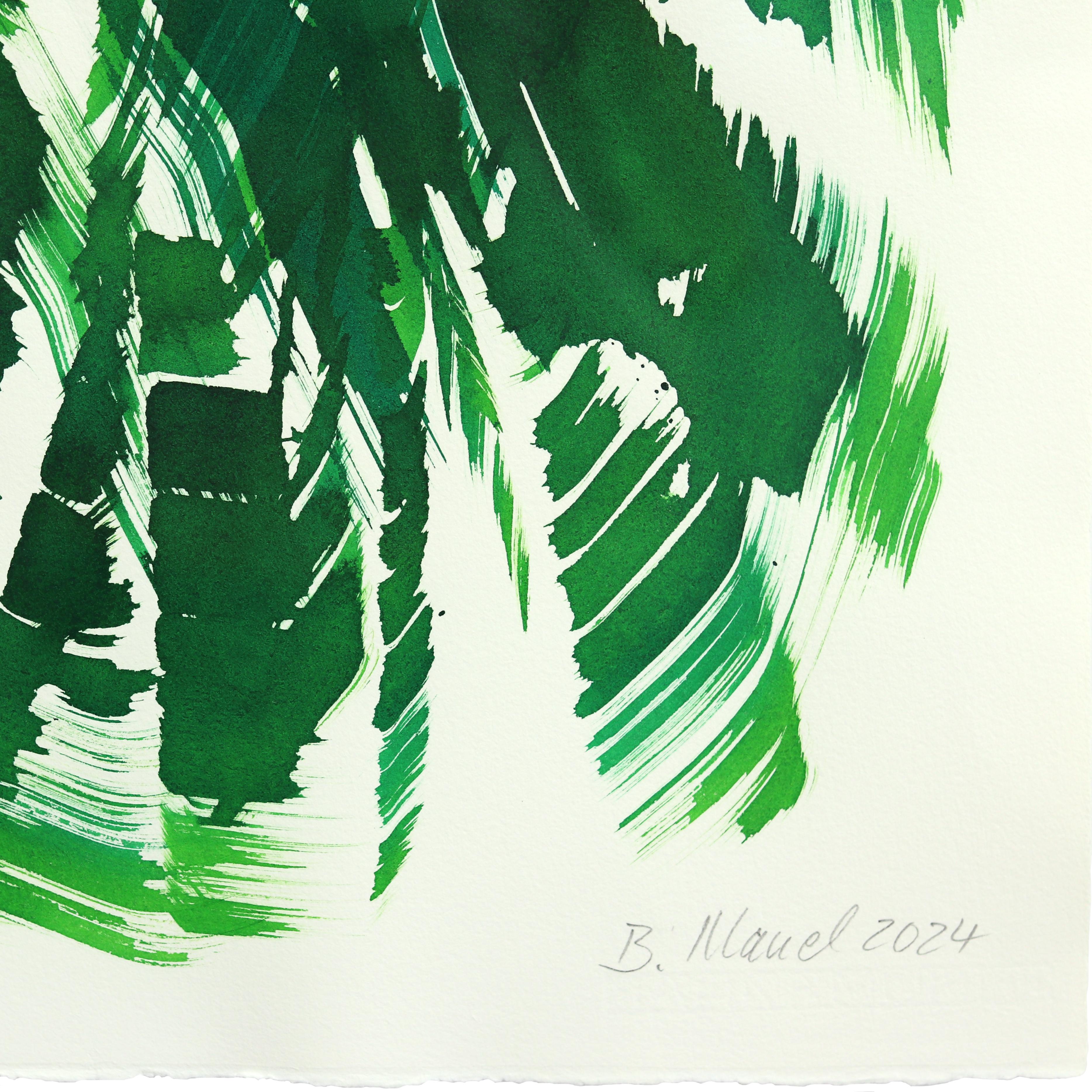 The Green Dress 12 - Minimalistisches figuratives gerahmtes Original-Tuschegemälde auf Papier im Angebot 3