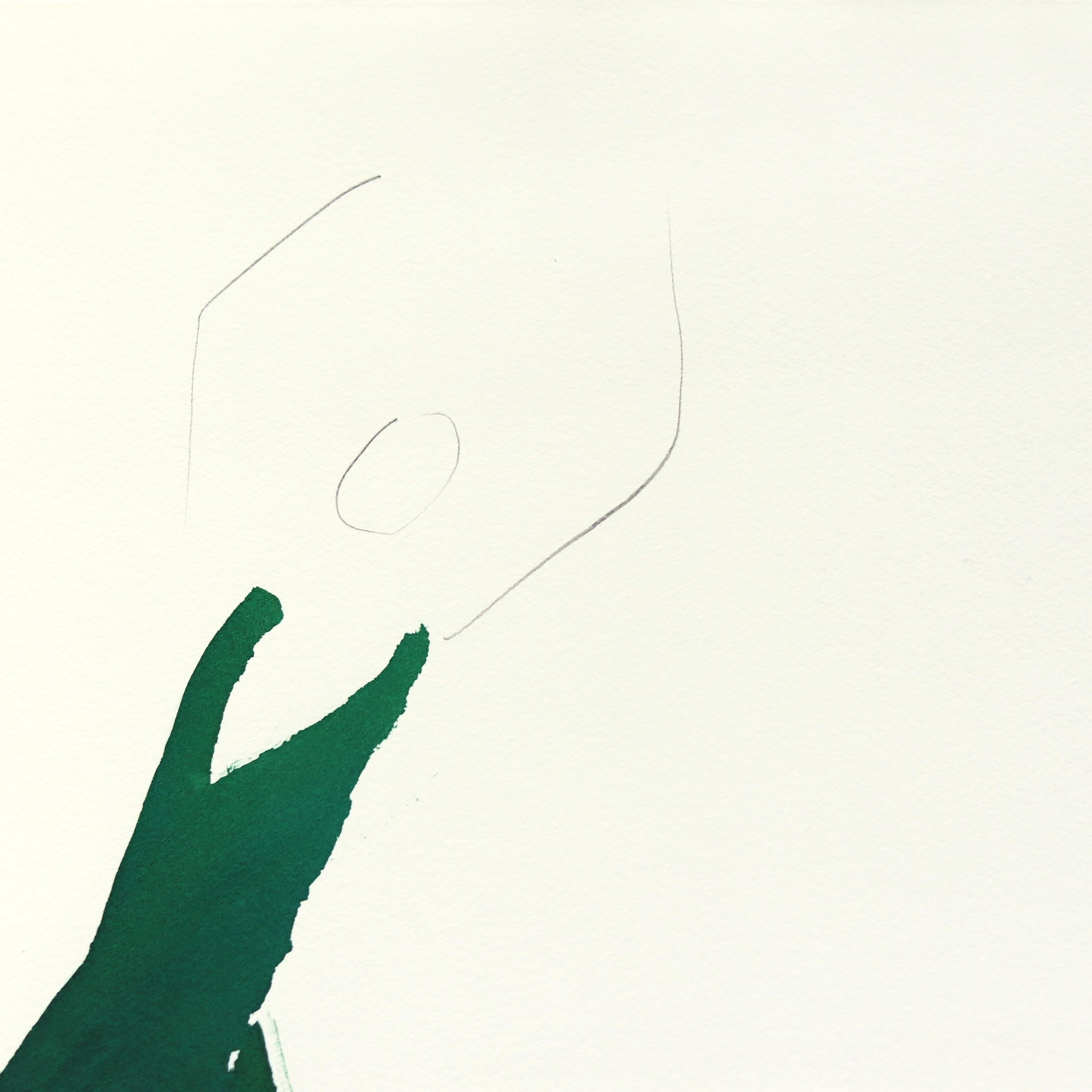 L'abito verde 14 - Pittura figurativa minimalista su carta con inchiostro originale - Painting Astratto di Bettina Mauel