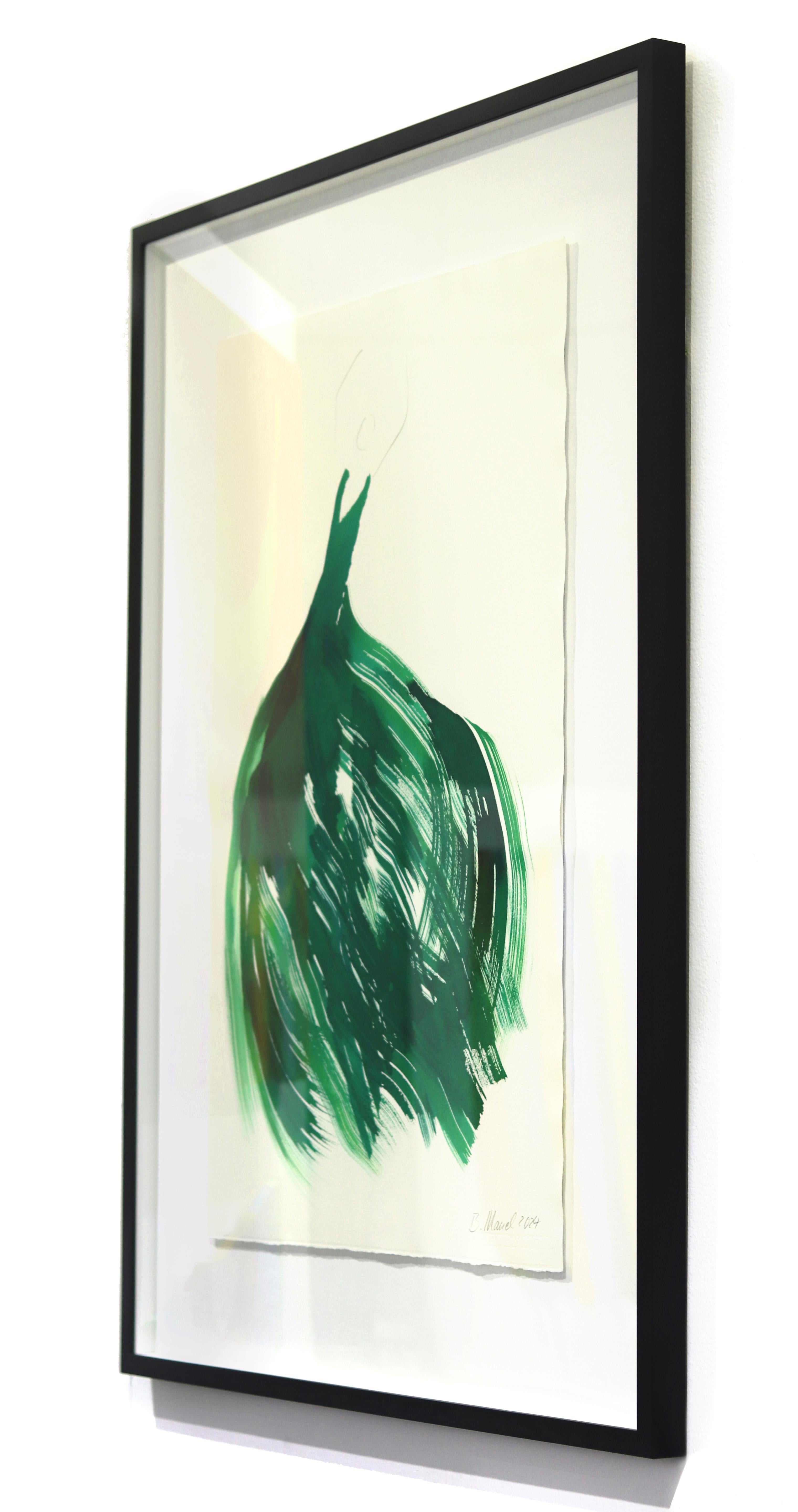 L'abito verde 14 - Pittura figurativa minimalista su carta con inchiostro originale - Figurative Painting Grigio di Bettina Mauel