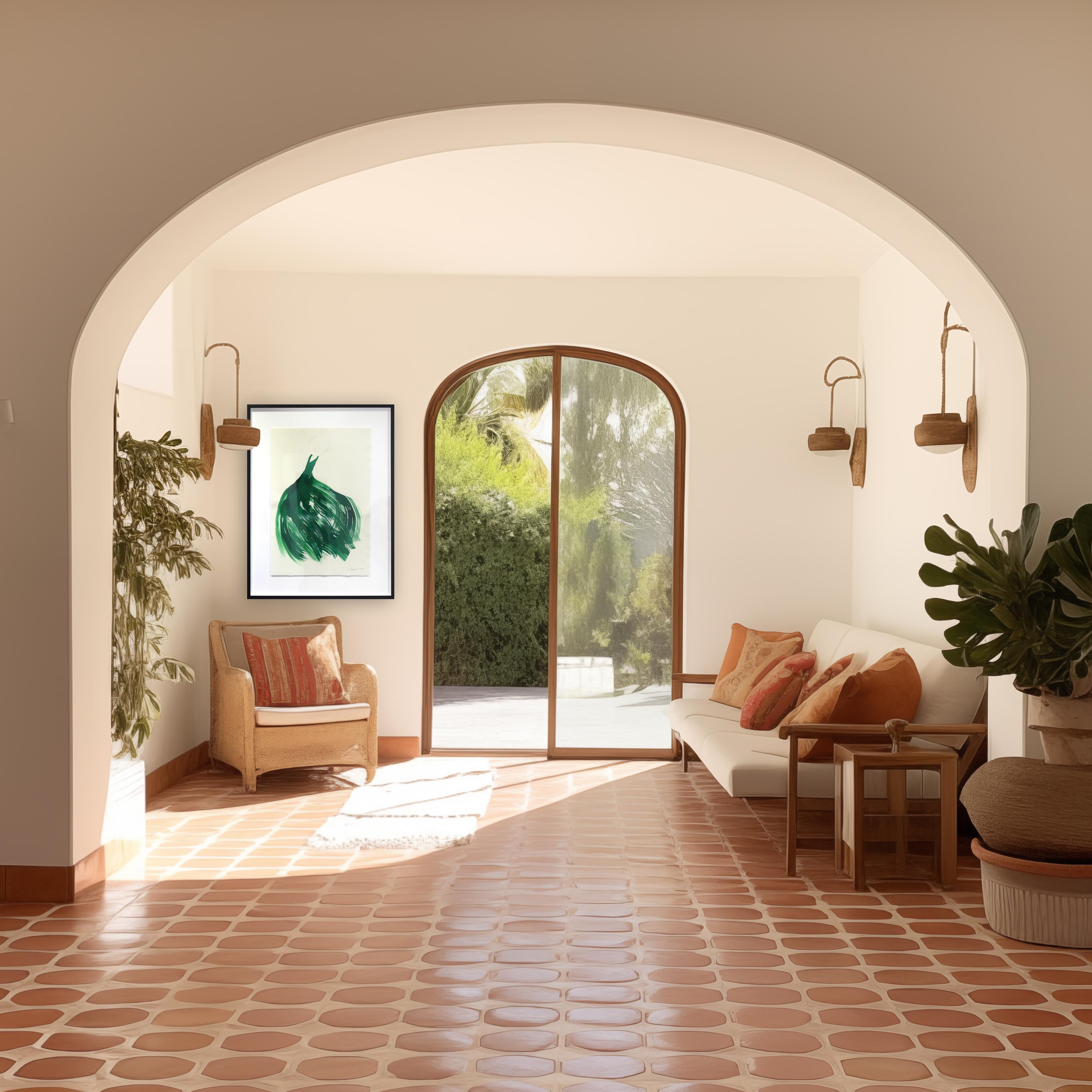 L'abito verde 14 - Pittura figurativa minimalista su carta con inchiostro originale 1
