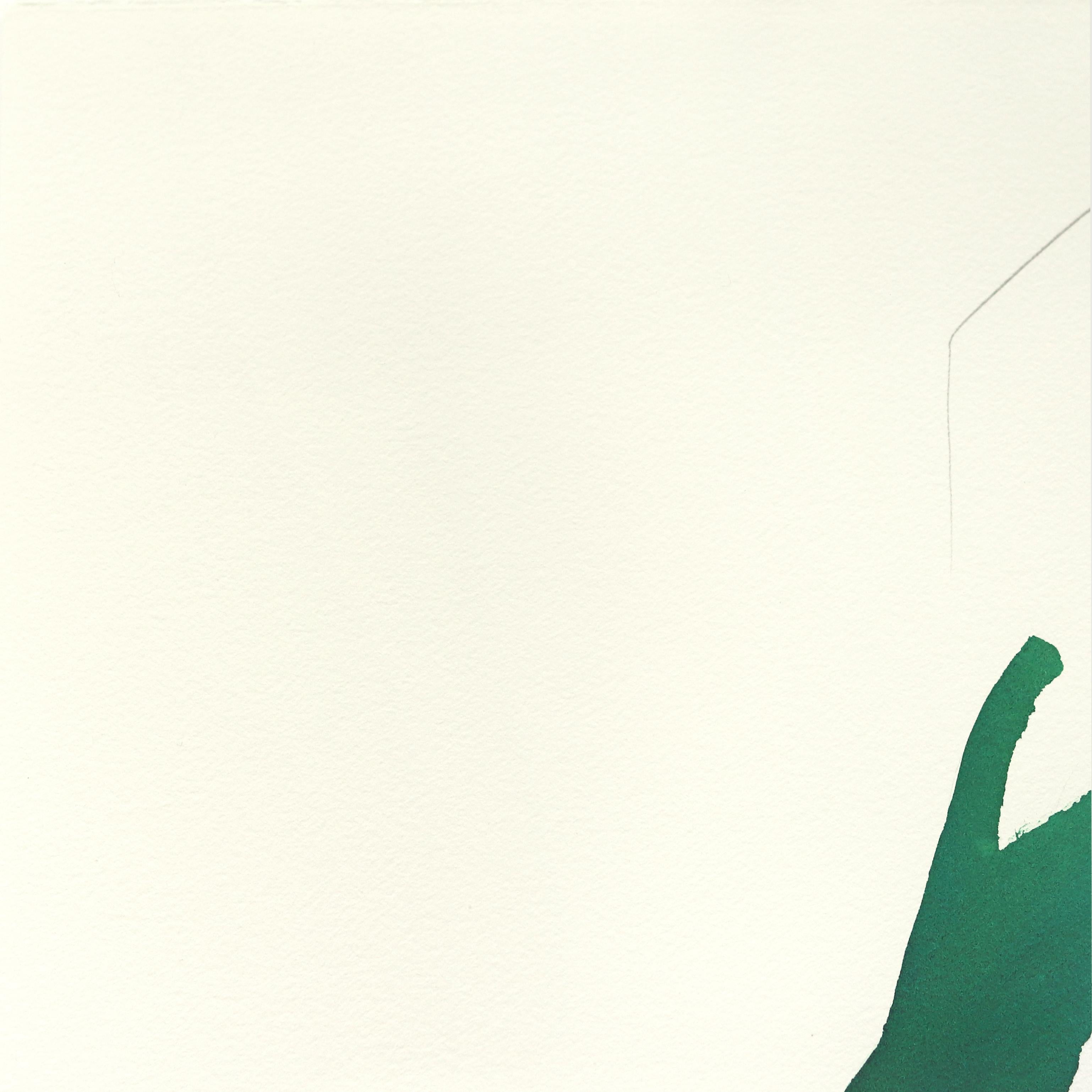 L'abito verde 14 - Pittura figurativa minimalista su carta con inchiostro originale 2