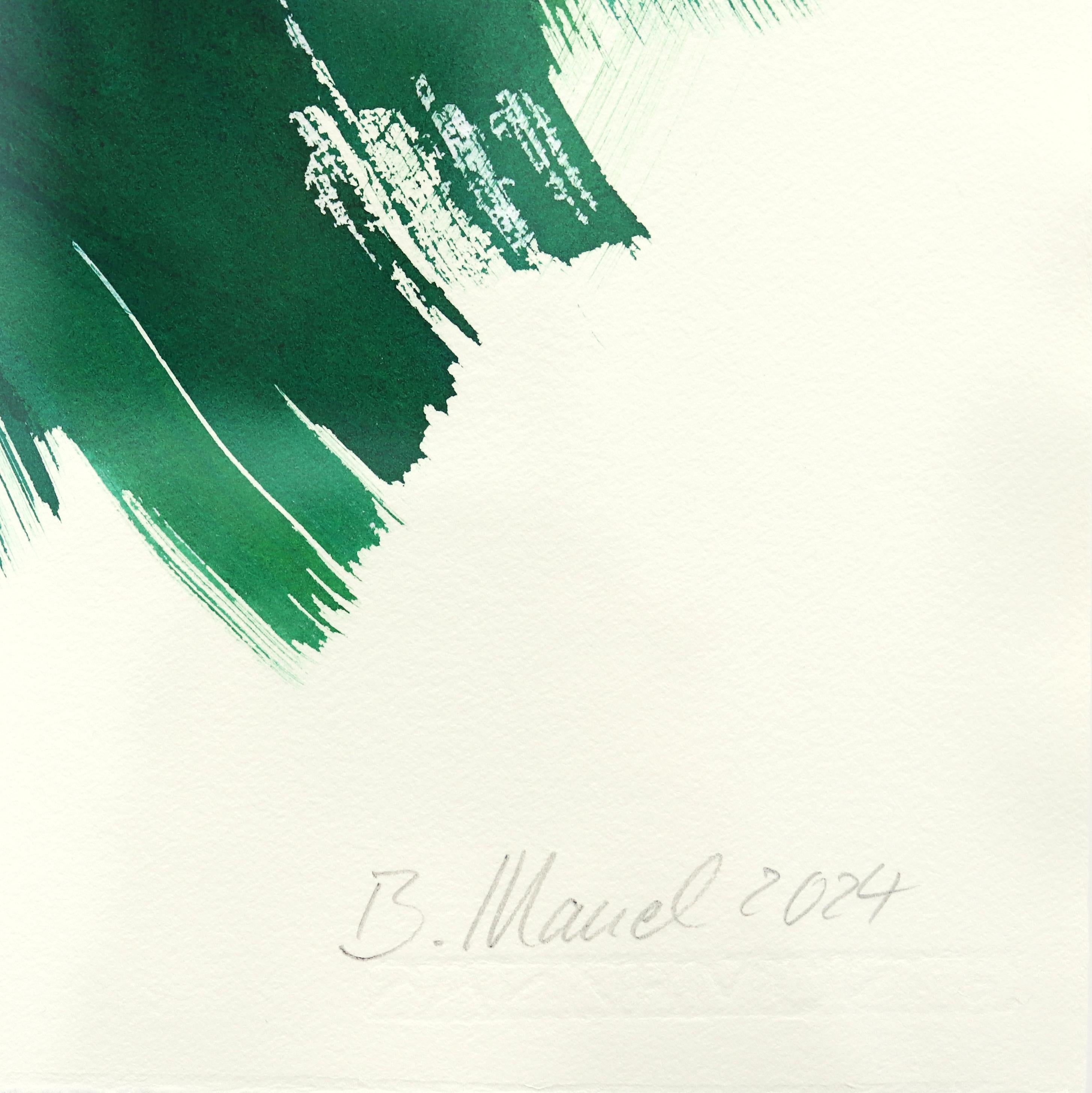 L'abito verde 14 - Pittura figurativa minimalista su carta con inchiostro originale 3