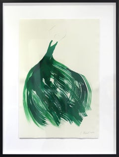 L'abito verde 14 - Pittura figurativa minimalista su carta con inchiostro originale