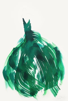 The Green Dress 16 - Abstract Minimalist Figurative Original Ink Painting