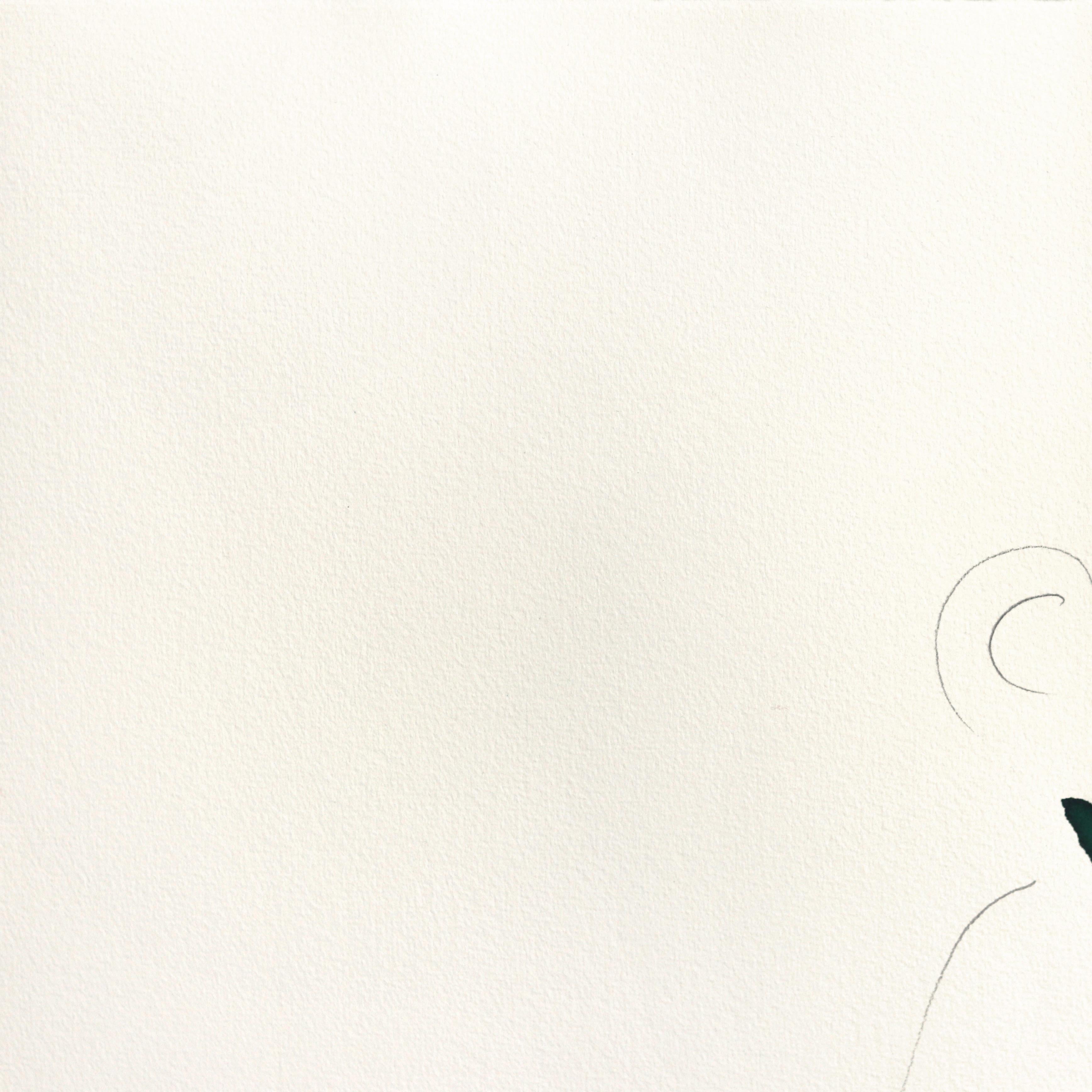 Das grüne Kleid 19 - Minimalistisches figuratives Original-Tuschegemälde auf französischem Leinen – Painting von Bettina Mauel