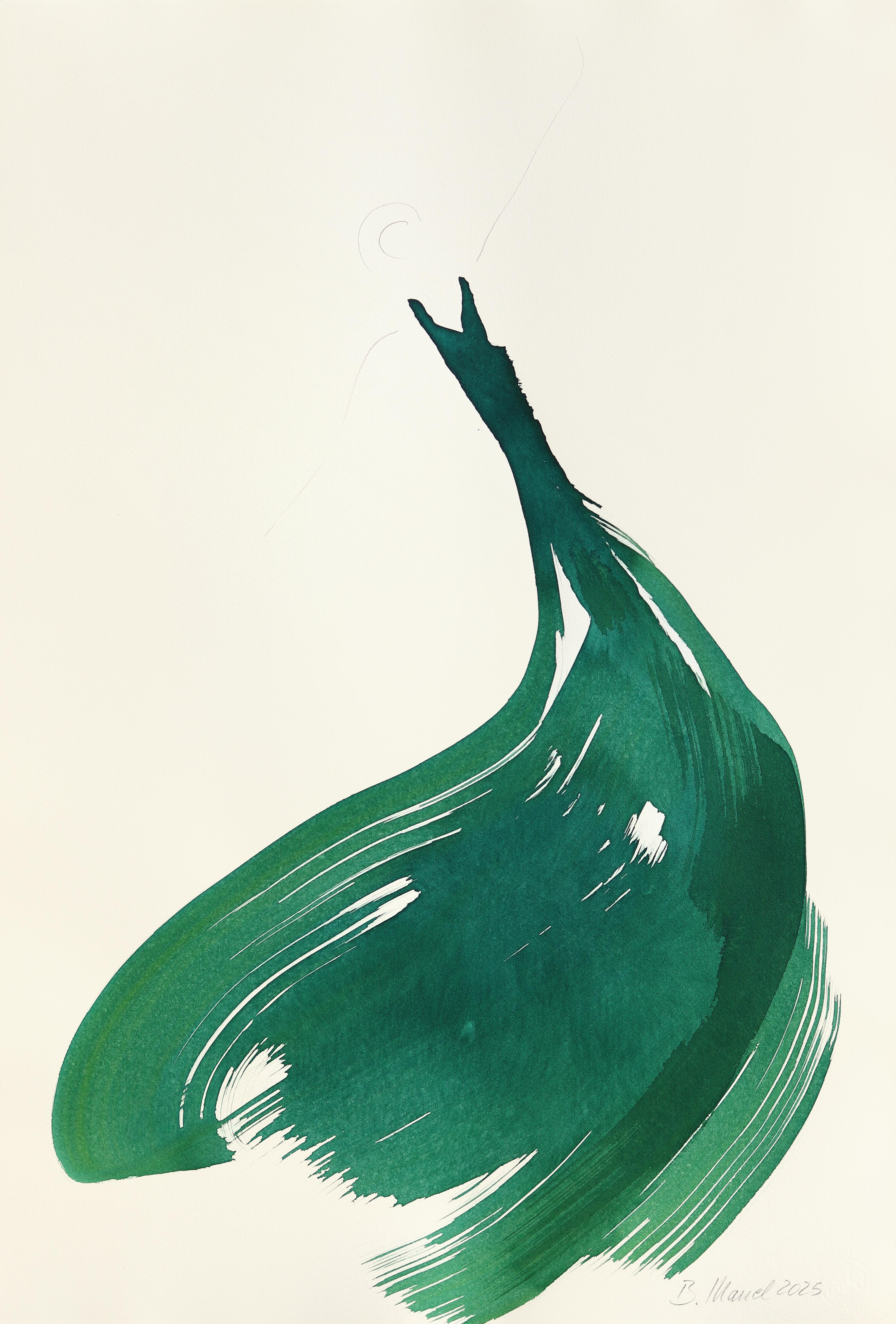 The Green Dress 19 - Minimalist Figurative Original Ink Painting on French Linen