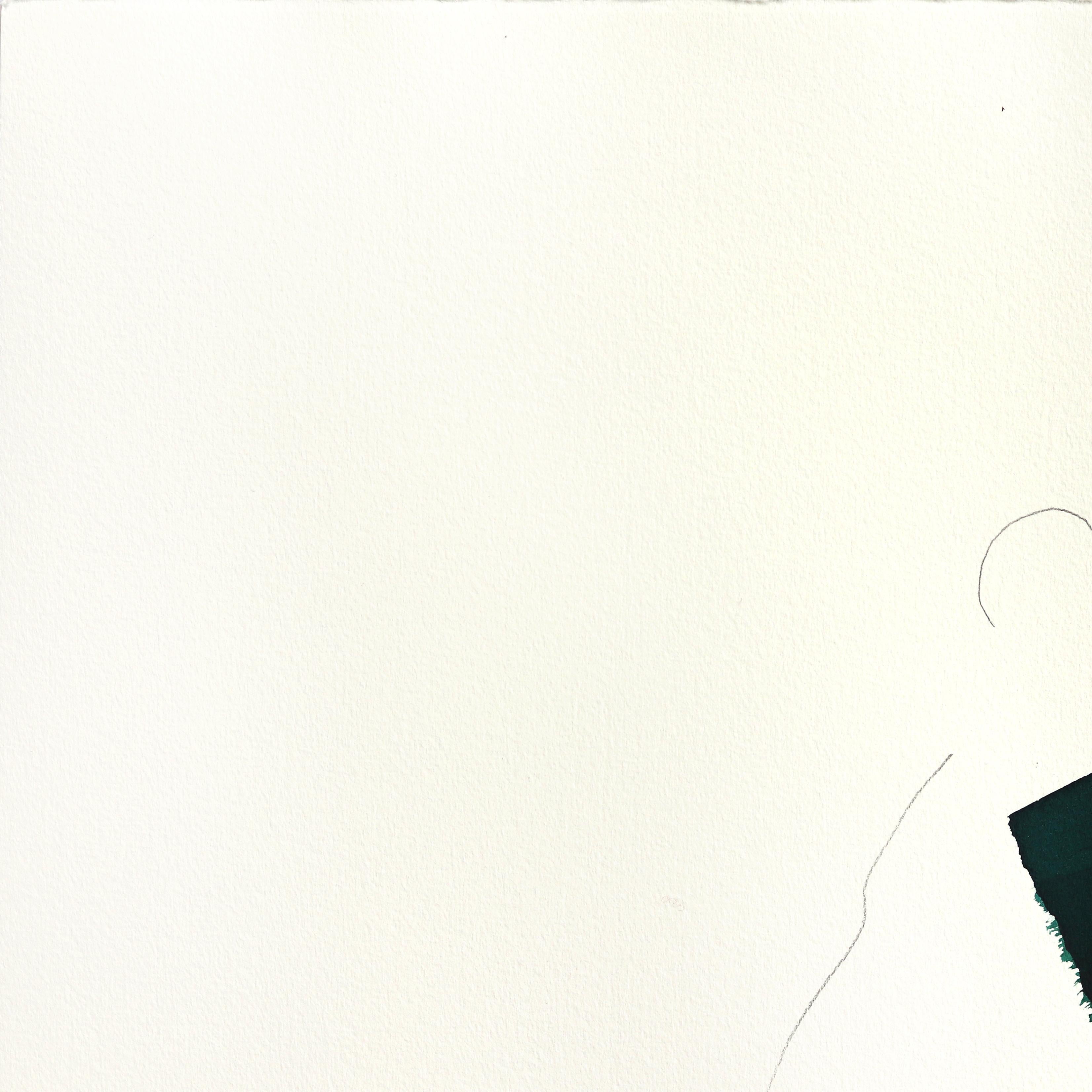 Das grüne Kleid 22 - Minimalistisches figuratives Original-Tuschegemälde auf französischem Leinen – Painting von Bettina Mauel
