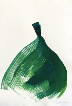 The Green Dress 22 - Minimalist Figurative Original Ink Painting on French Linen