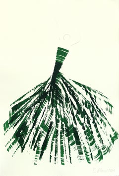 The Green Dress 26 - Peinture figurative à l'encre sur papier, abstraite, fluide et minimaliste