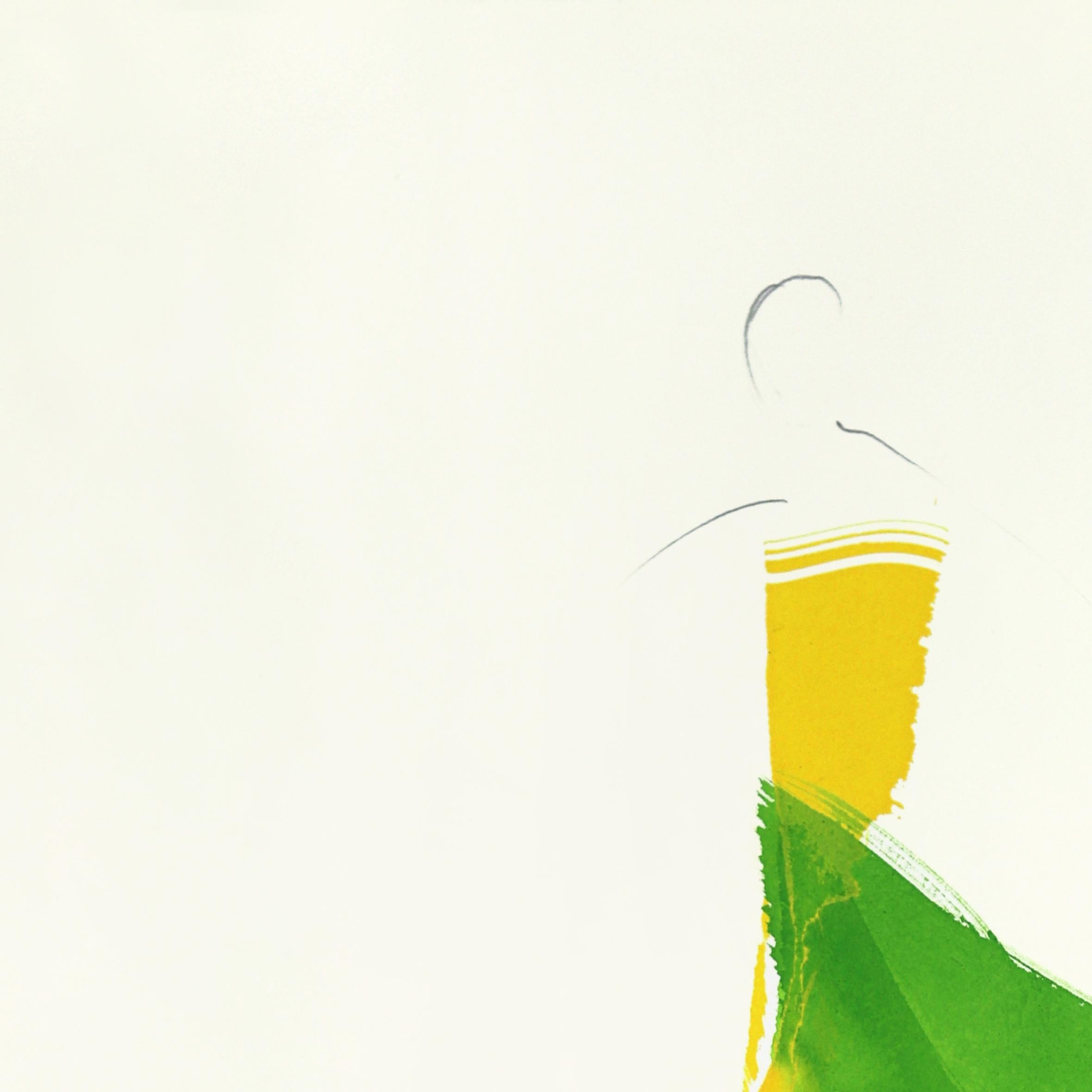 El Vestido Verde 6 - Pintura Figurativa Minimalista Original Tinta sobre Papel - Painting de Bettina Mauel