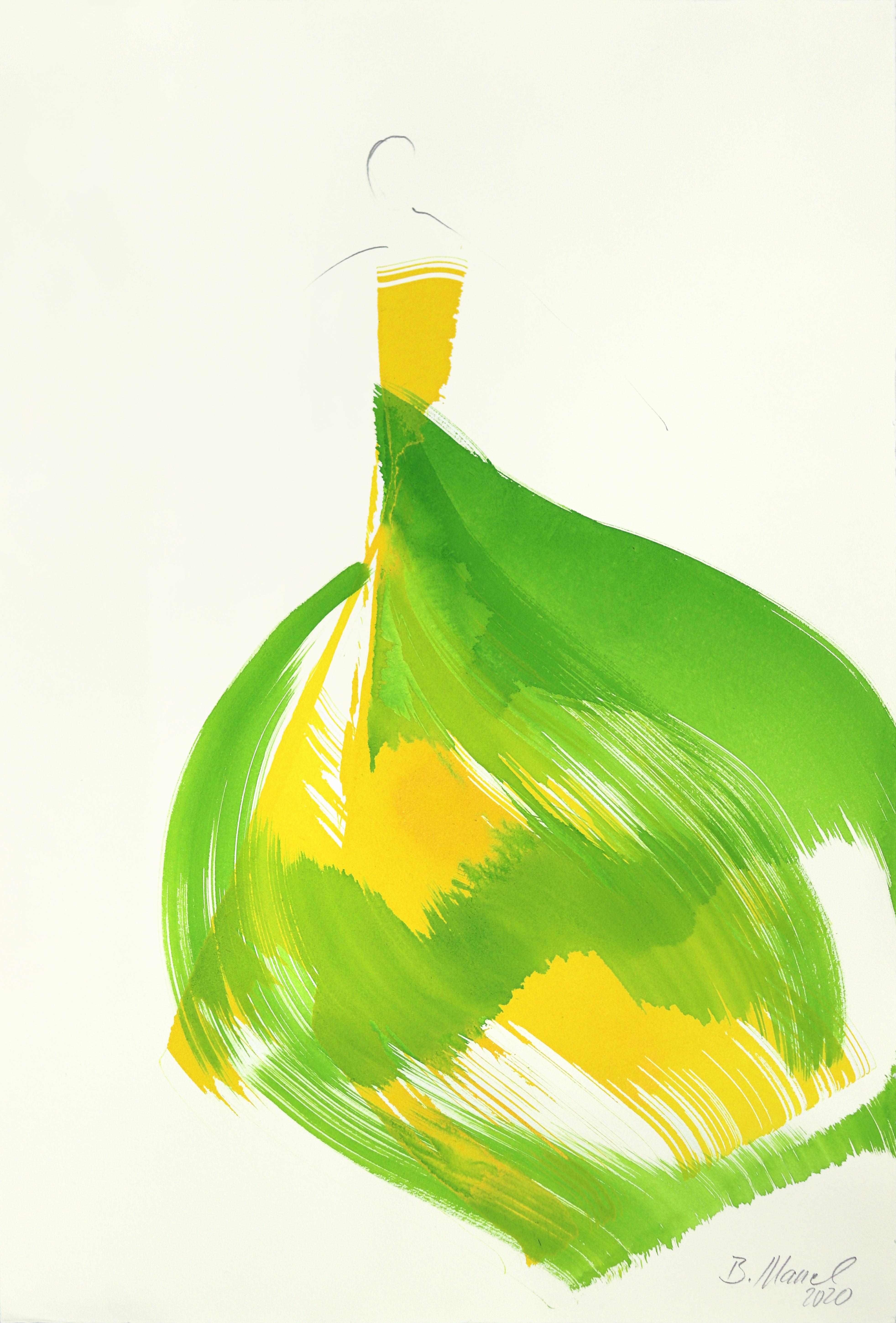 Figurative Painting de Bettina Mauel - El Vestido Verde 6 - Pintura Figurativa Minimalista Original Tinta sobre Papel