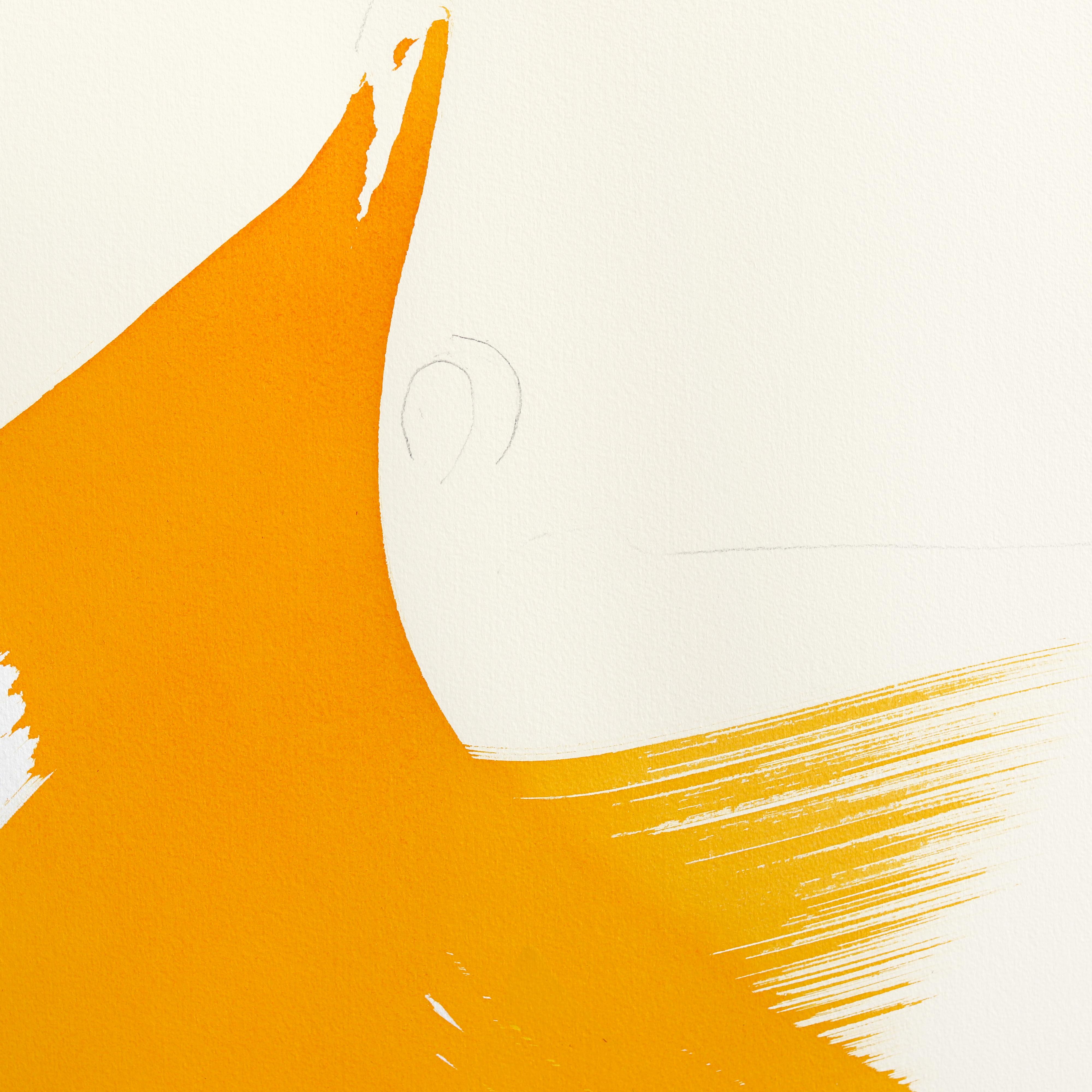 Das Ringelblumenkleid 2 - Minimalistische figurative Original-Tuschemalerei auf Papier – Painting von Bettina Mauel
