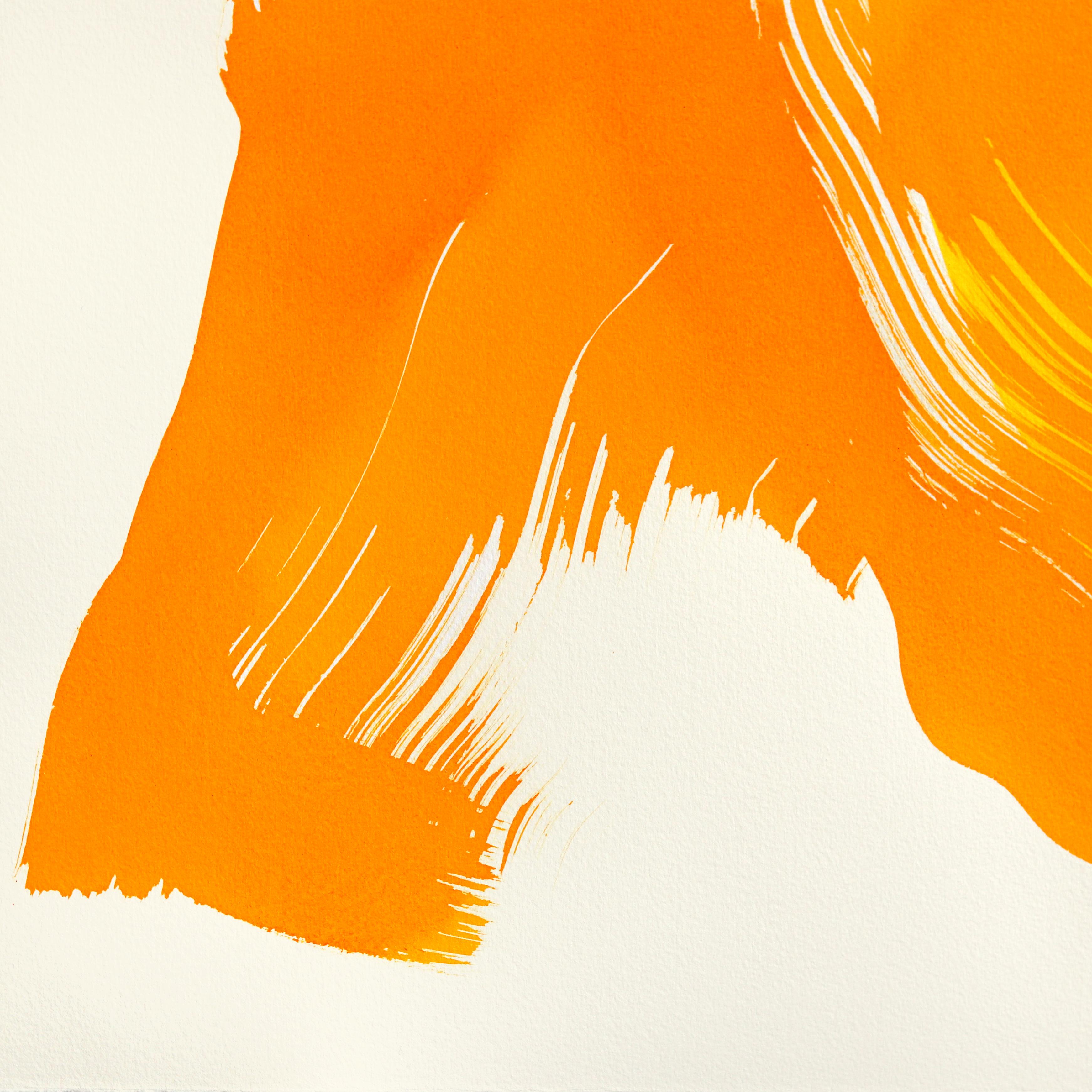 Das Ringelblumenkleid 4 - Minimalistische figurative Original-Tuschemalerei auf Papier (Weiß), Figurative Painting, von Bettina Mauel