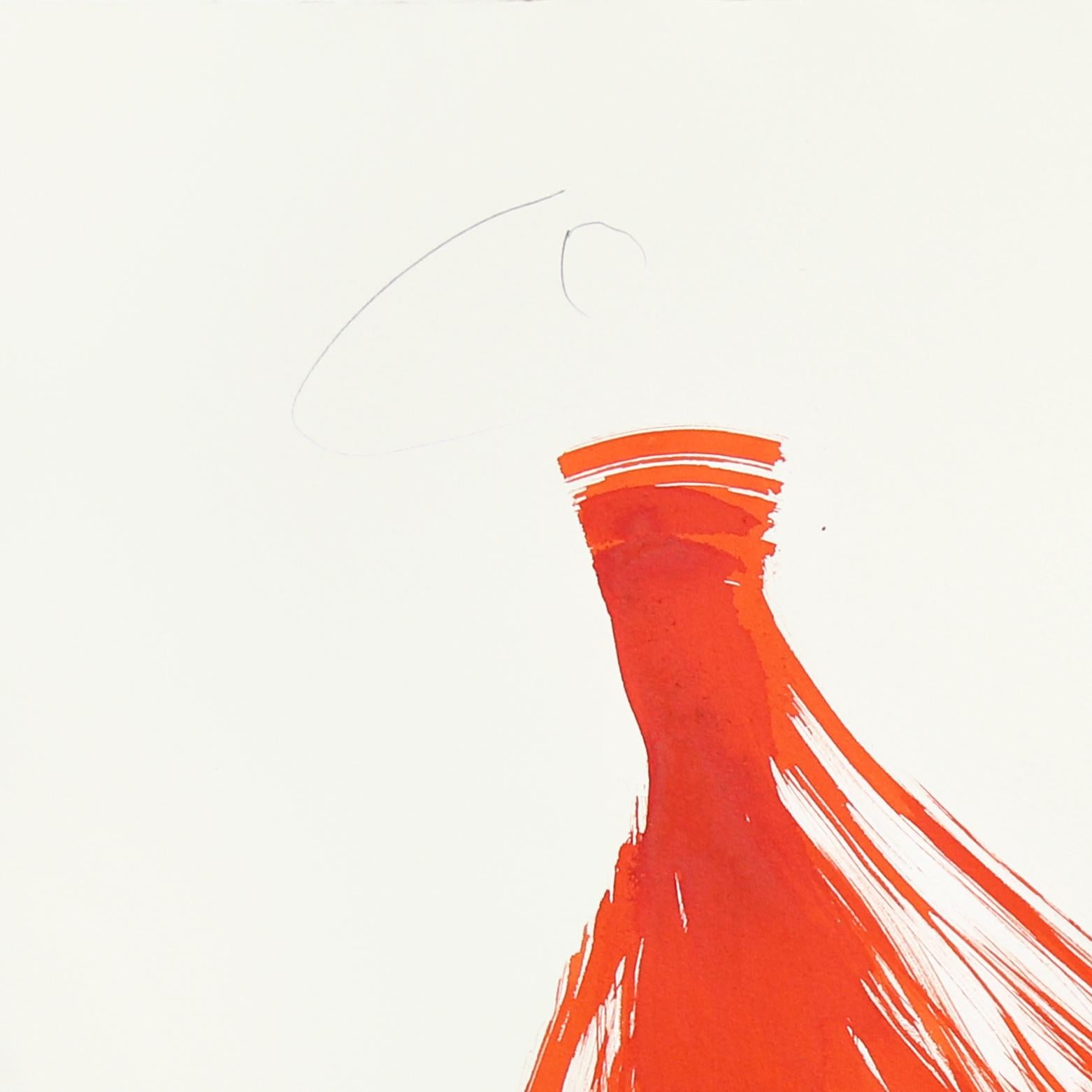 El Paño Naranja 4 - Pintura Figurativa Minimalista a Tinta Original sobre Papel - Abstract Painting Blanco de Bettina Mauel